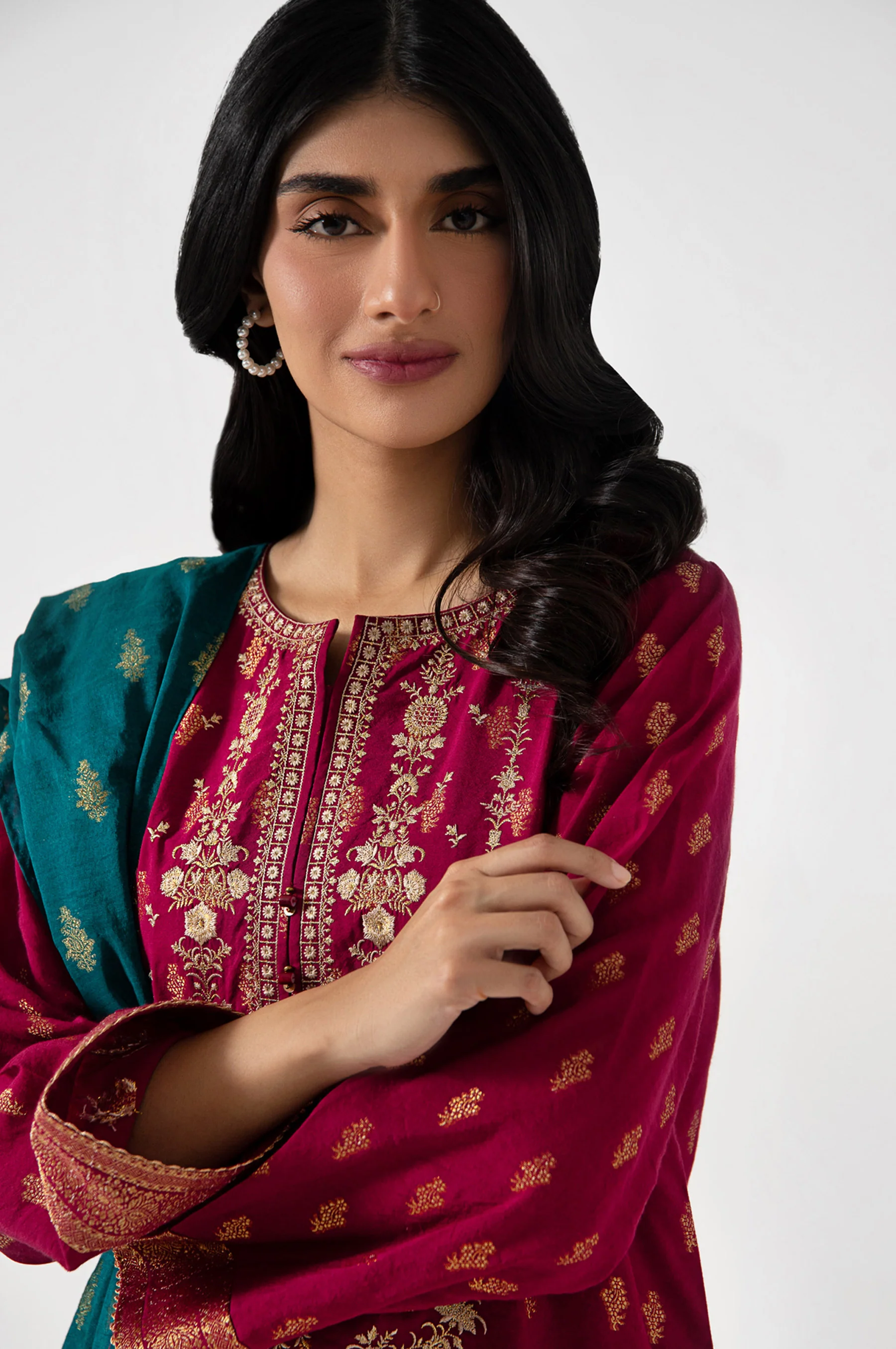 Stitched 3 Piece jacquard Embroidered Suit - Image 5