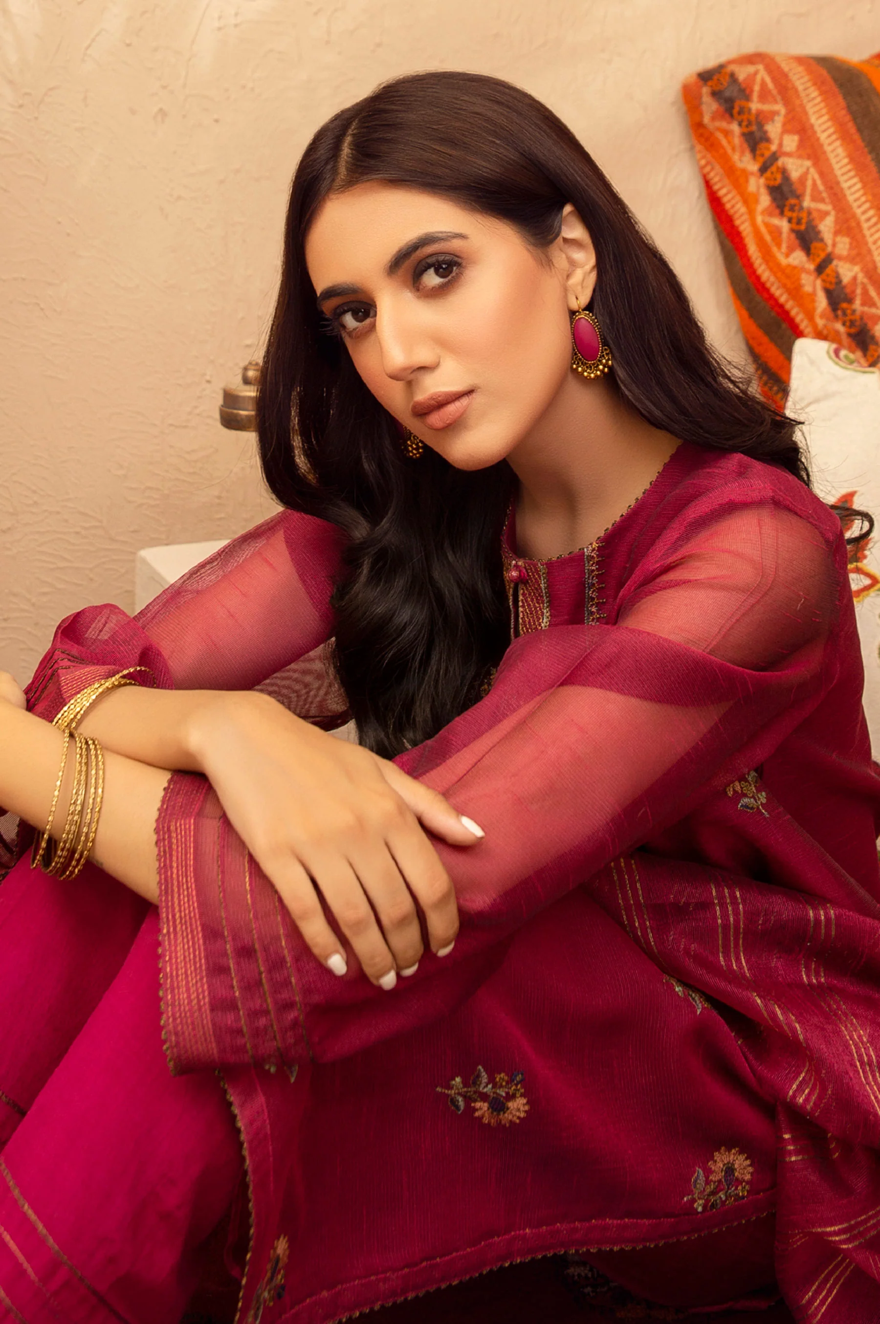 Stitched 3 Piece Khaddi Net Embroidered Suit - Image 4