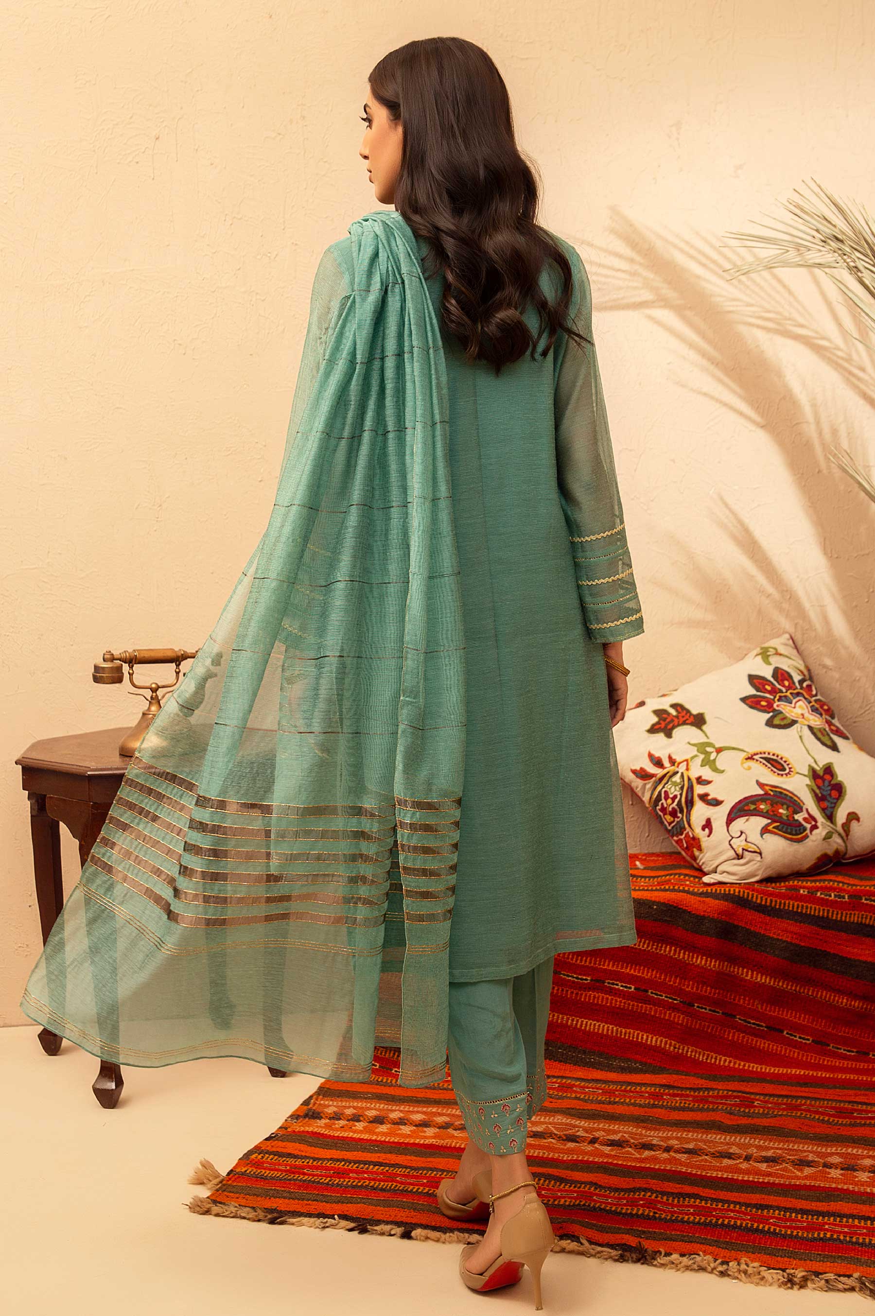 Stitched 3 Piece Khaddi Net Embroidered Suit - Image 3