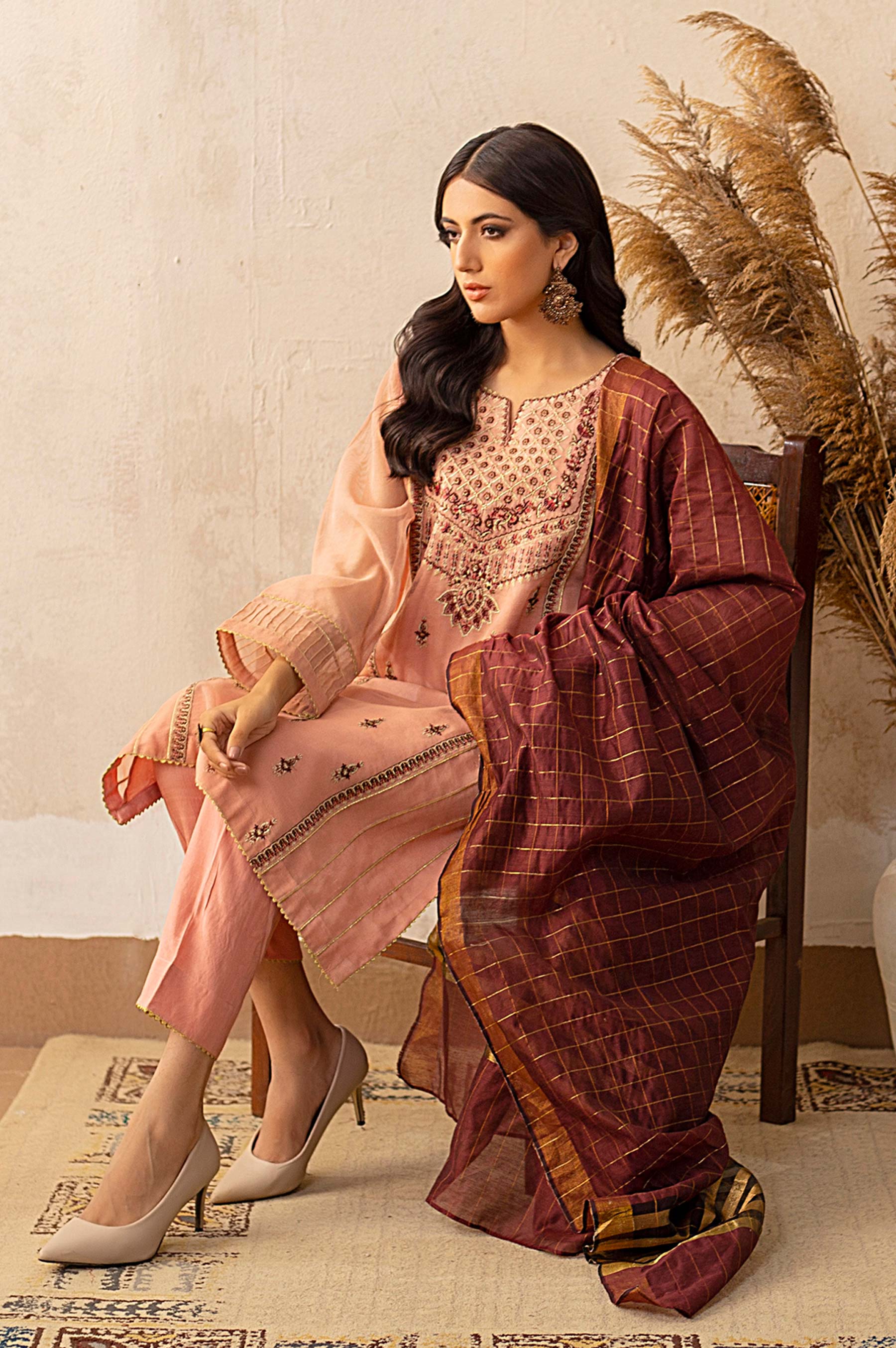 Stitched 3 Piece Khaddi Net Embroidered Suit - Image 4