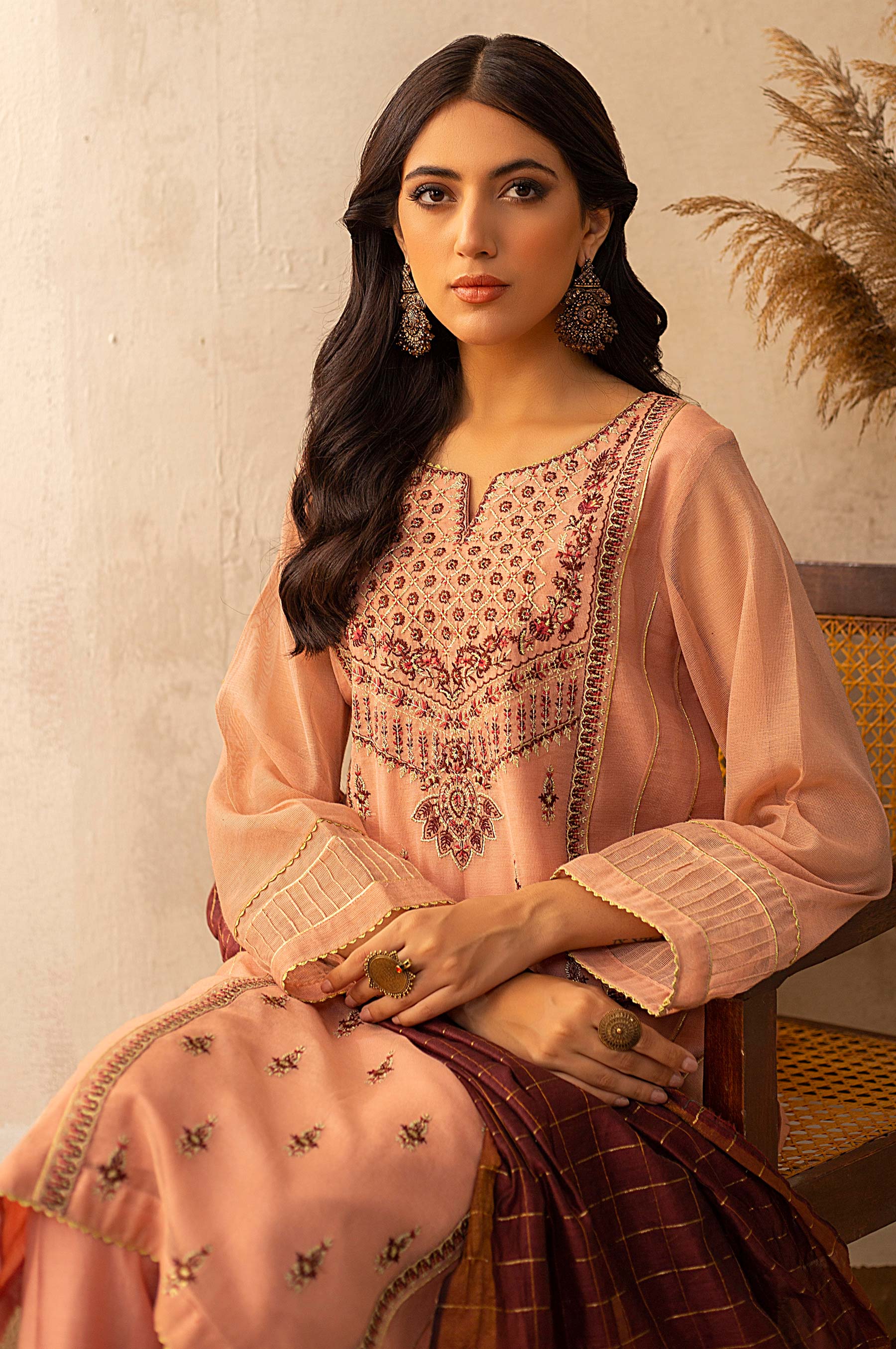 Stitched 3 Piece Khaddi Net Embroidered Suit - Image 5