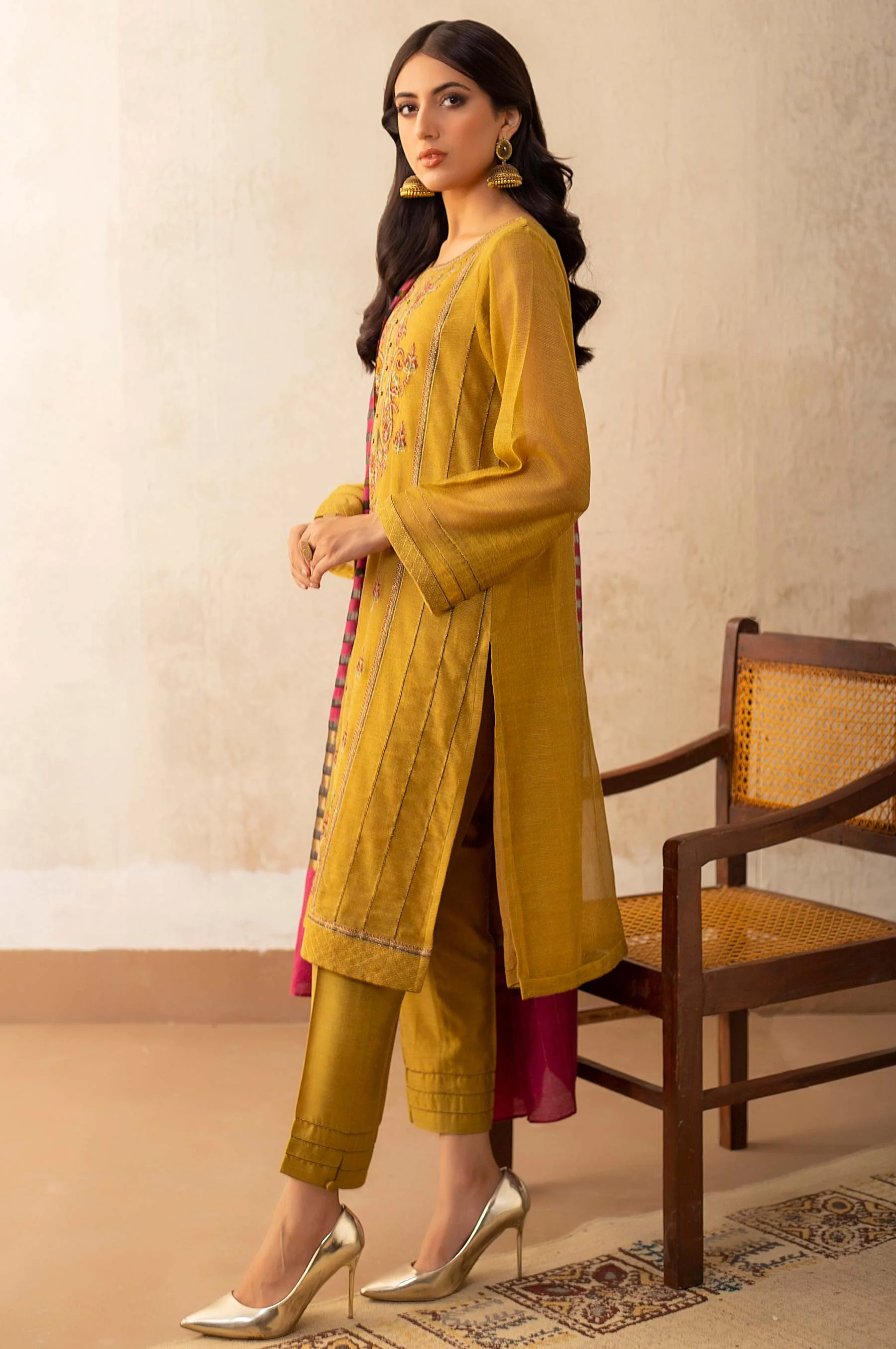 Stitched 3 Piece Khaddi Net Embroidered Suit - Image 2