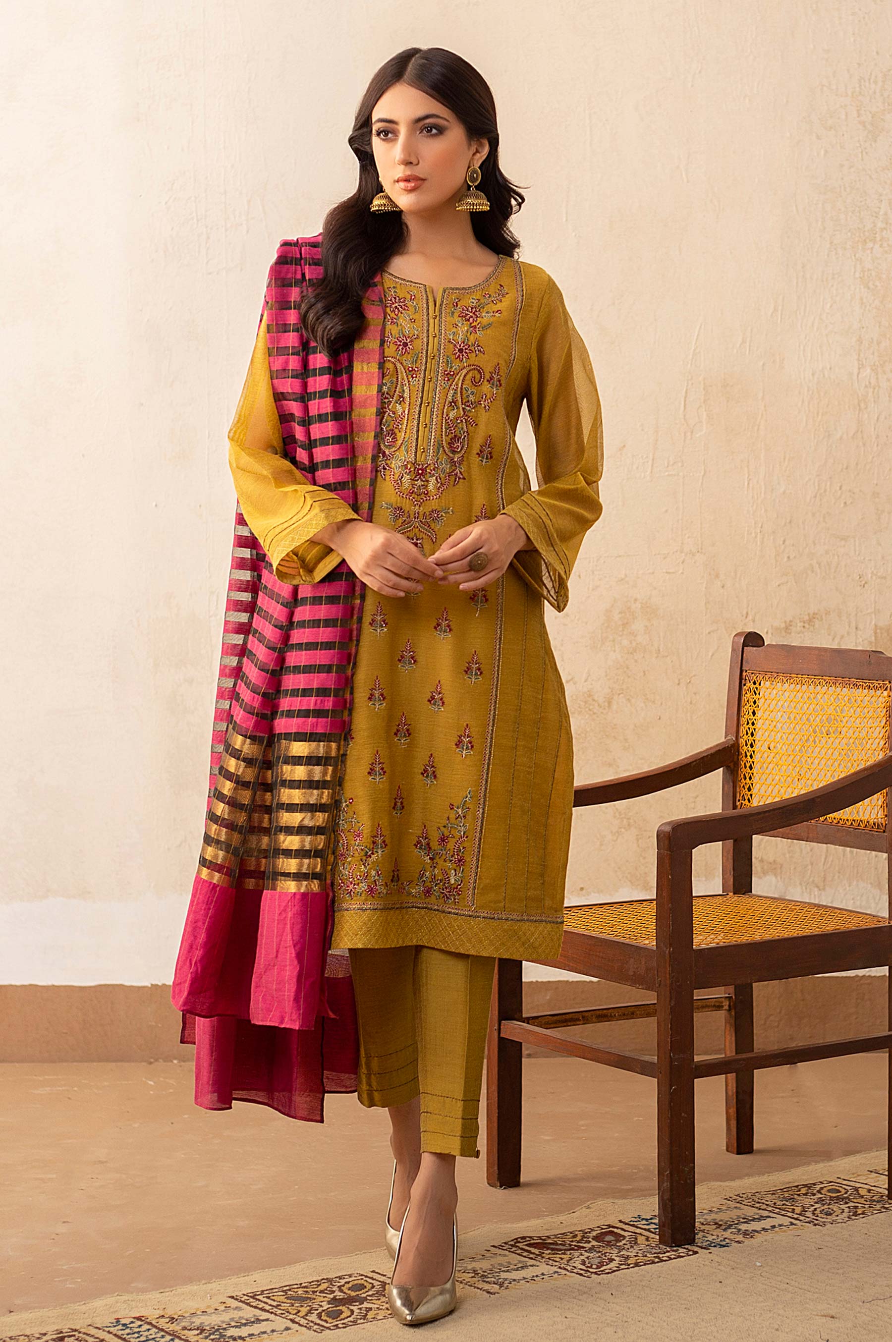 Stitched 3 Piece Khaddi Net Embroidered Suit - Image 6