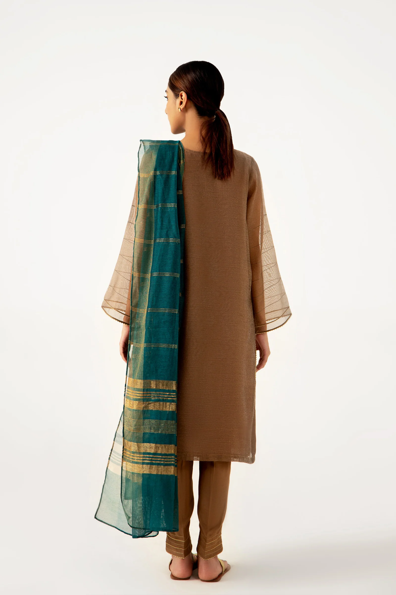 Stitched 3 Pieces Khaddi Net Outfit - Image 4