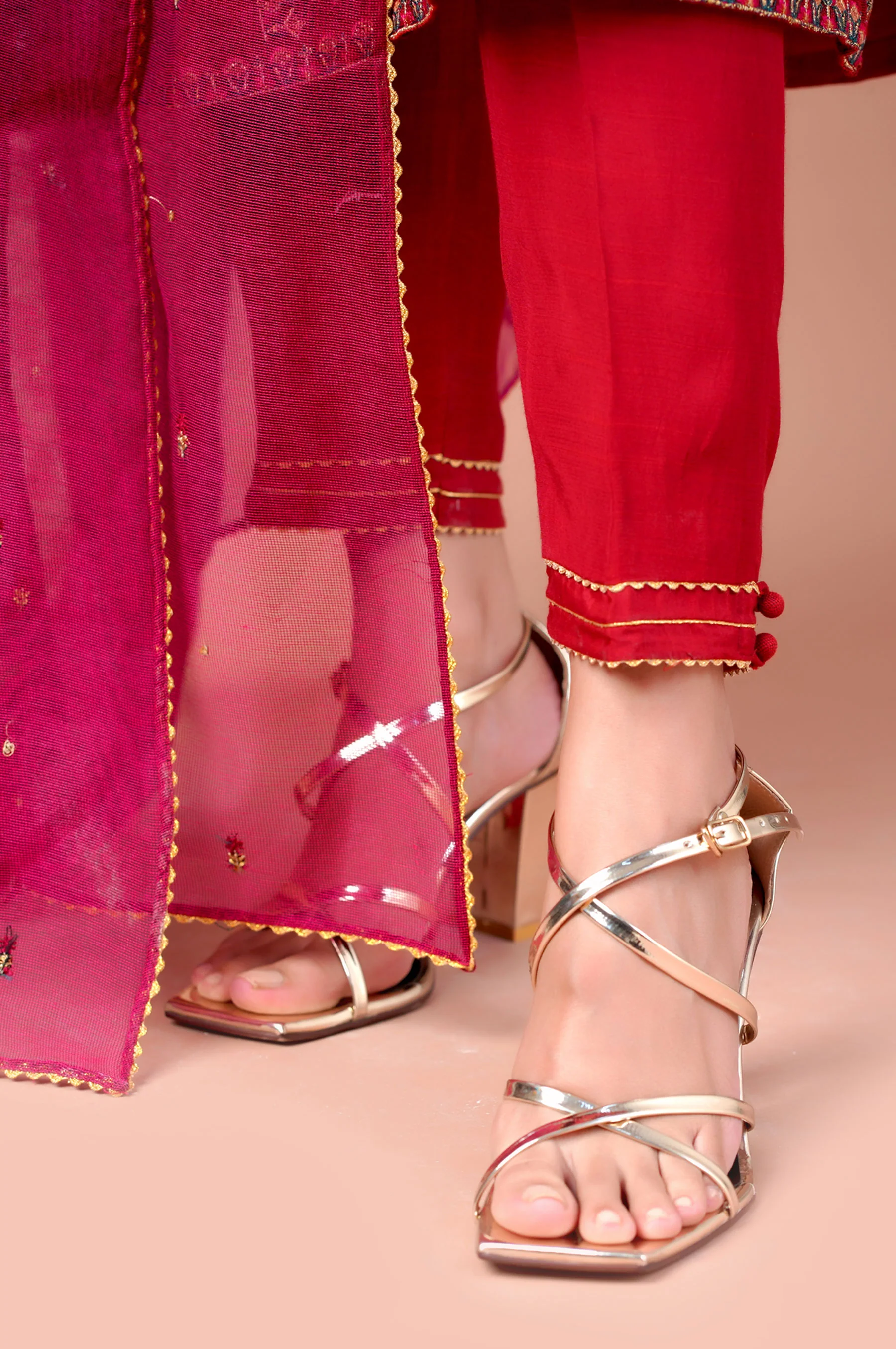Stitched 3 Piece Khaddi Net Embroidered Outfit - Image 6
