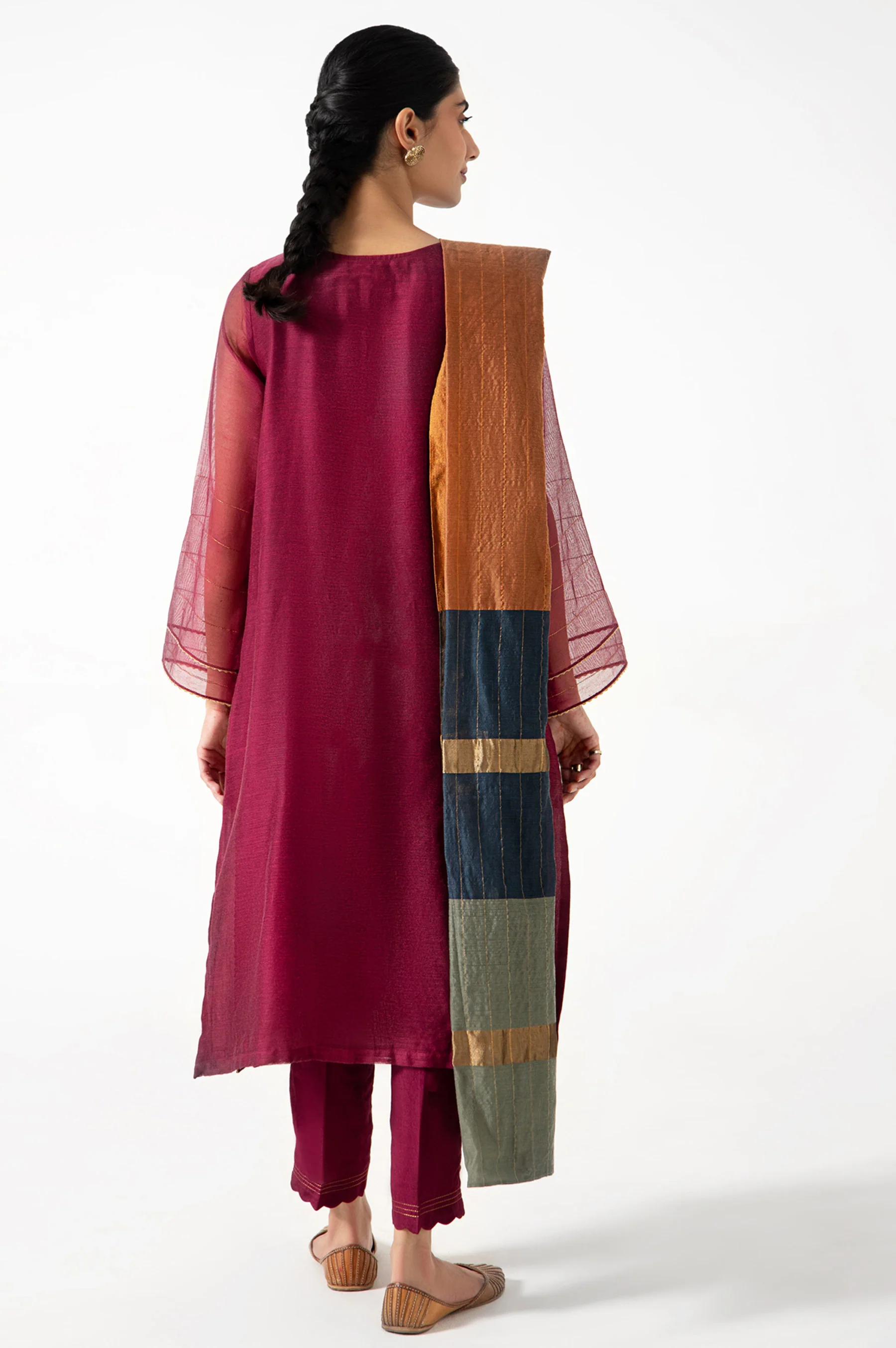 Stitched 3 Piece Khadi Net Embroidered Outfit - Image 2