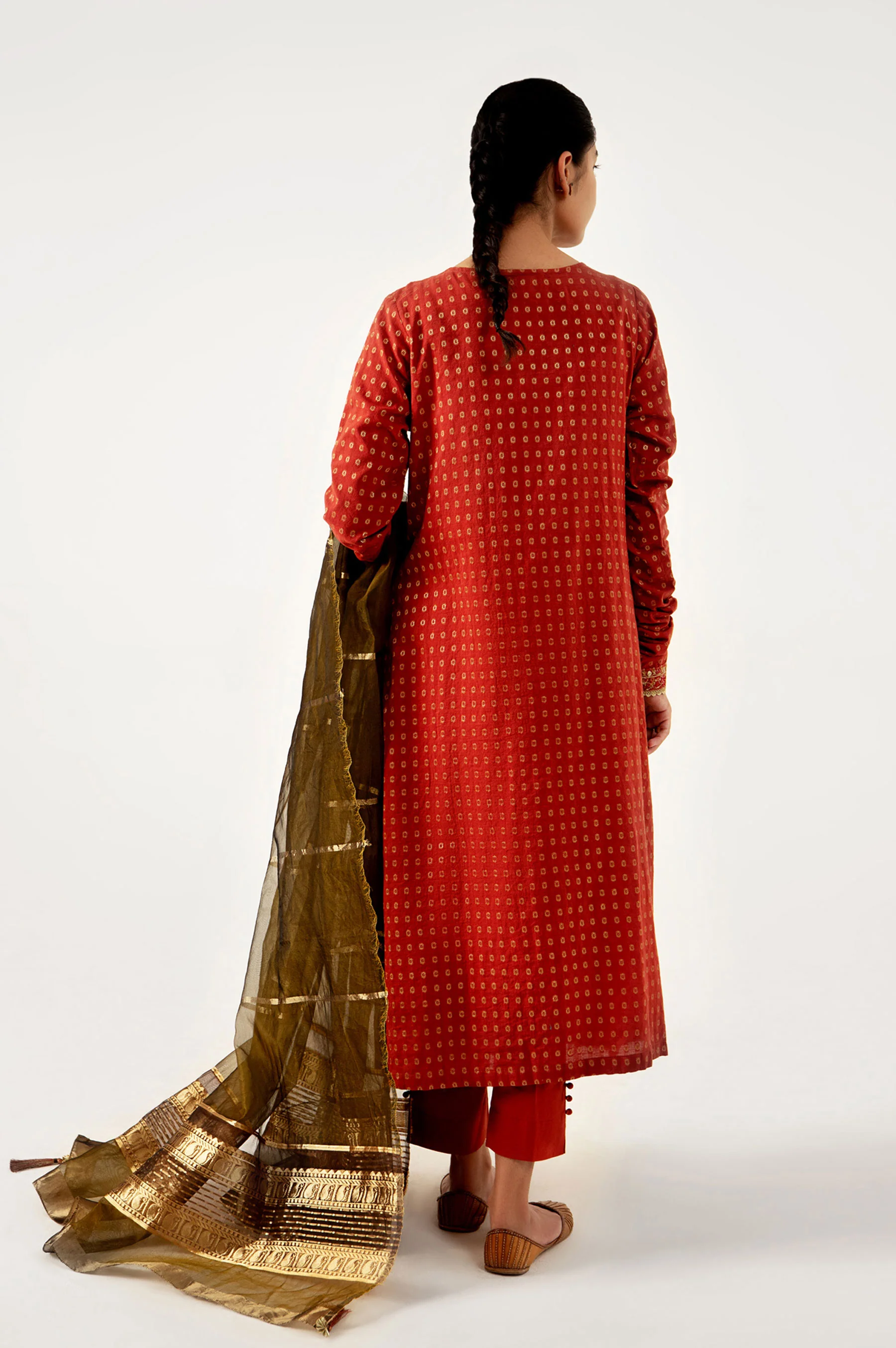 Stitched 3 Piece Maysuri Jacquard with Shaded Organza Suit - Image 2