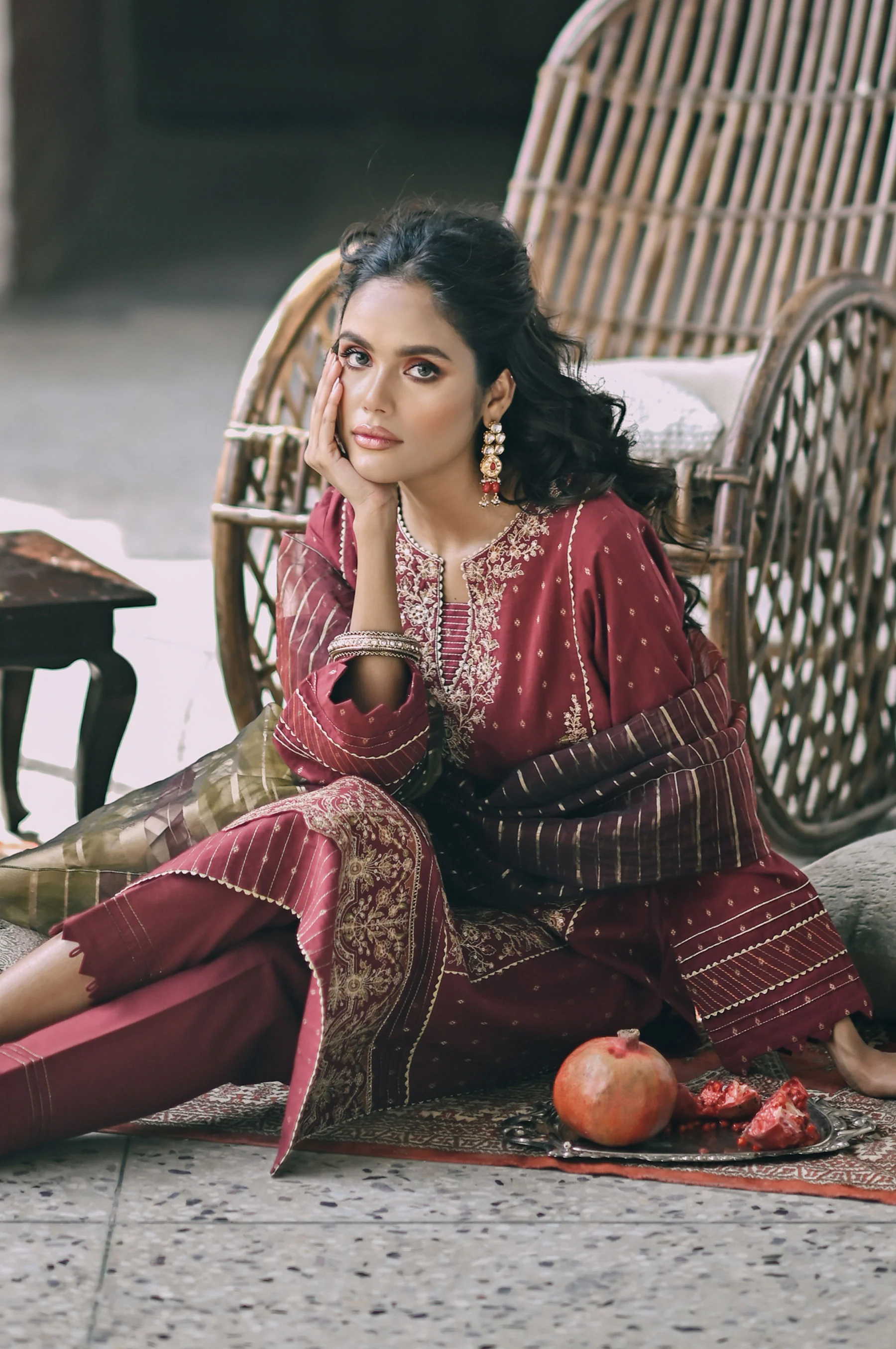 Stitched 3 Piece Maysuri Jacquard with Shaded Organza Suit - Image 5