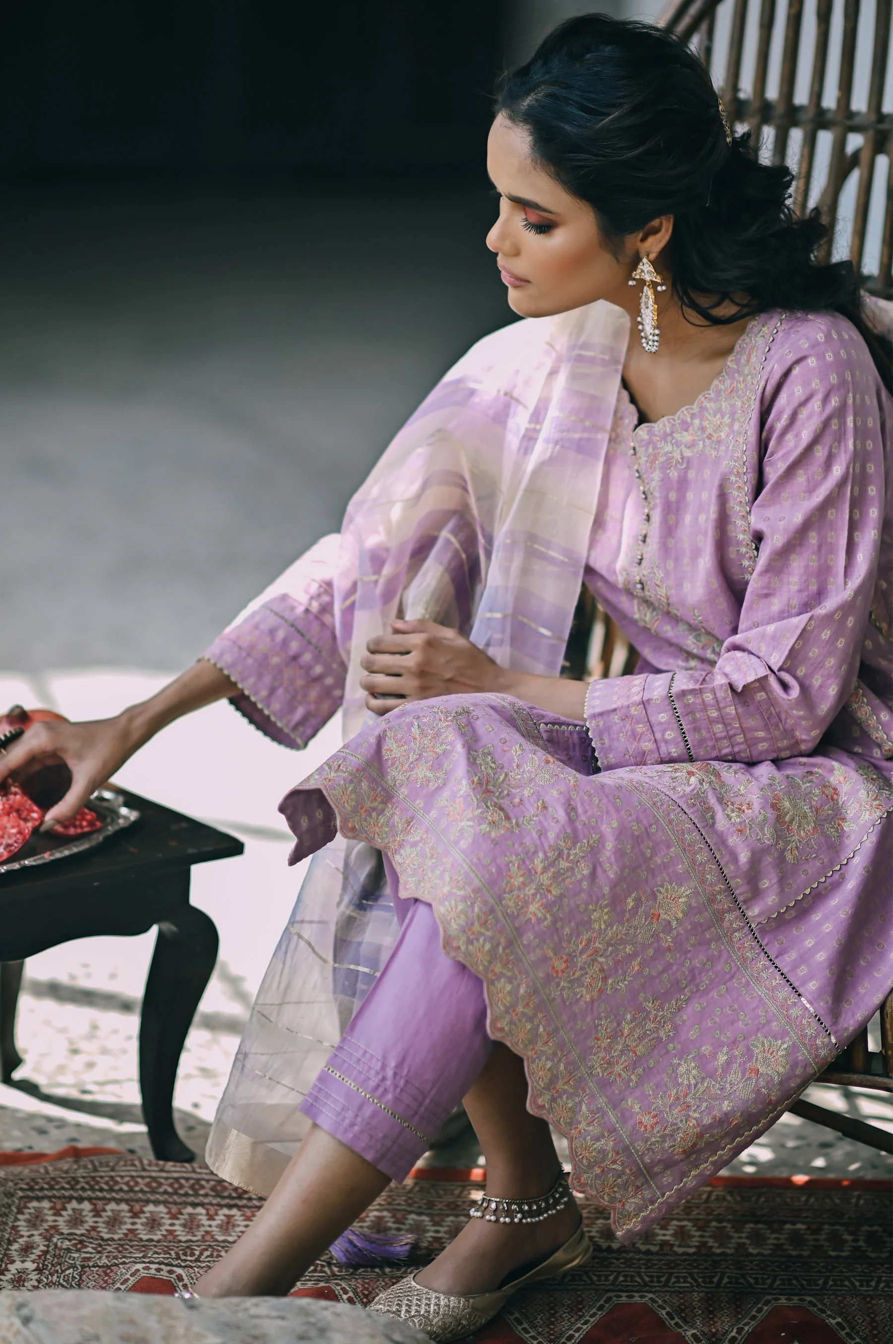 Stitched 3 Piece Maysuri Jacquard with Shaded Organza Suit - Image 4