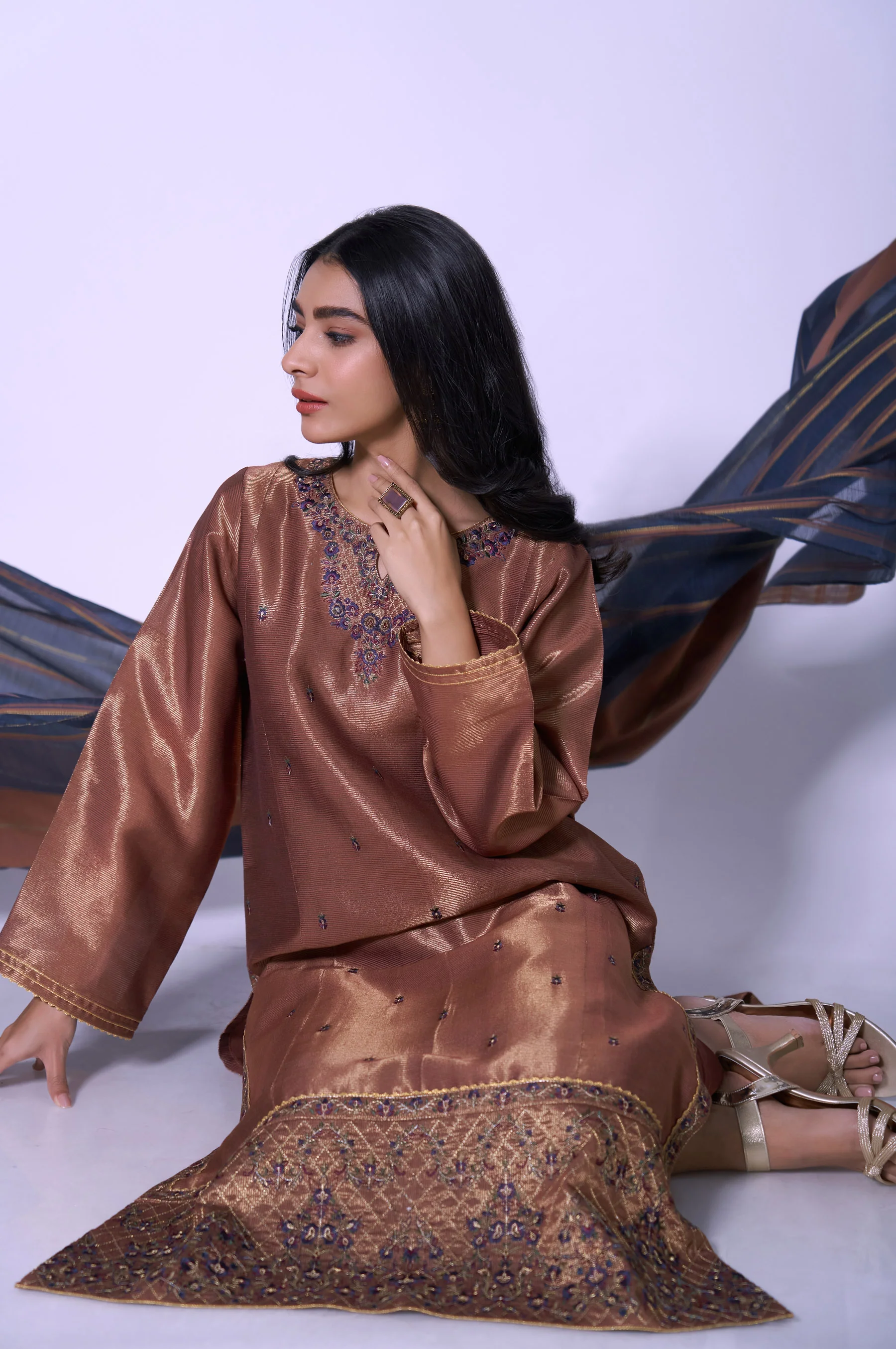 Stitched 3 Piece Mysuri Net Embroidered Outfit - Image 2
