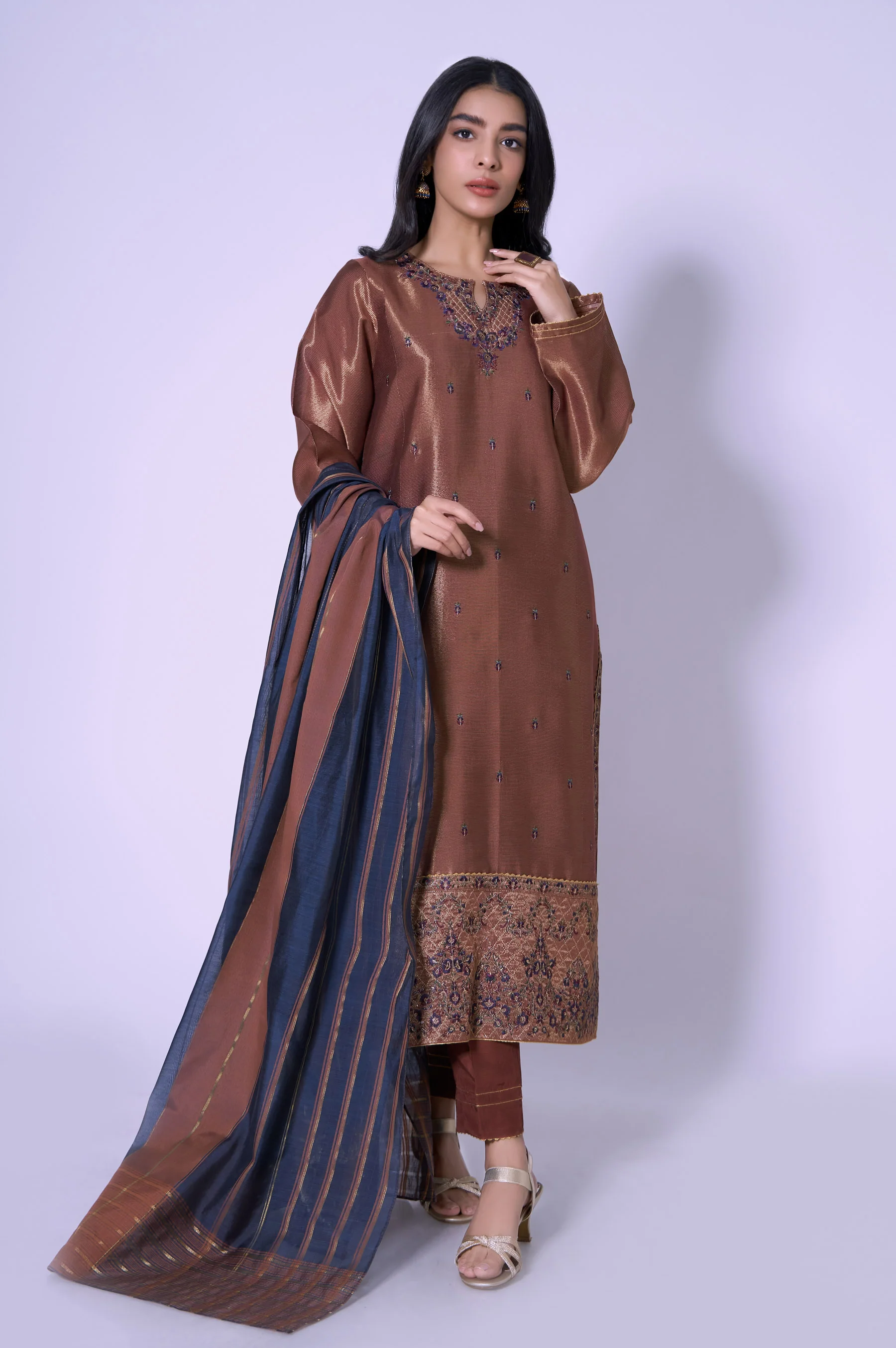 Stitched 3 Piece Mysuri Net Embroidered Outfit - Image 3