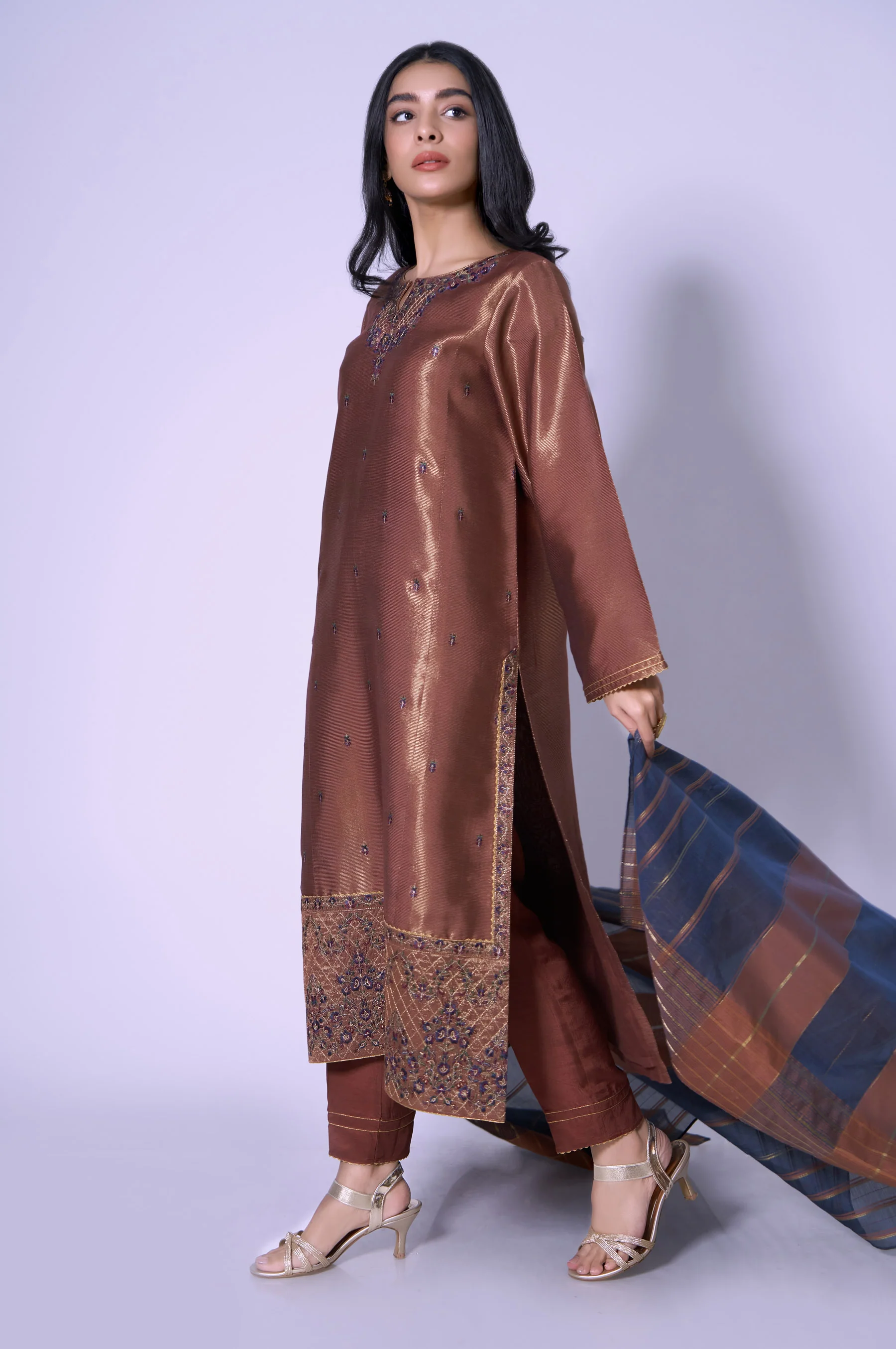 Stitched 3 Piece Mysuri Net Embroidered Outfit - Image 4