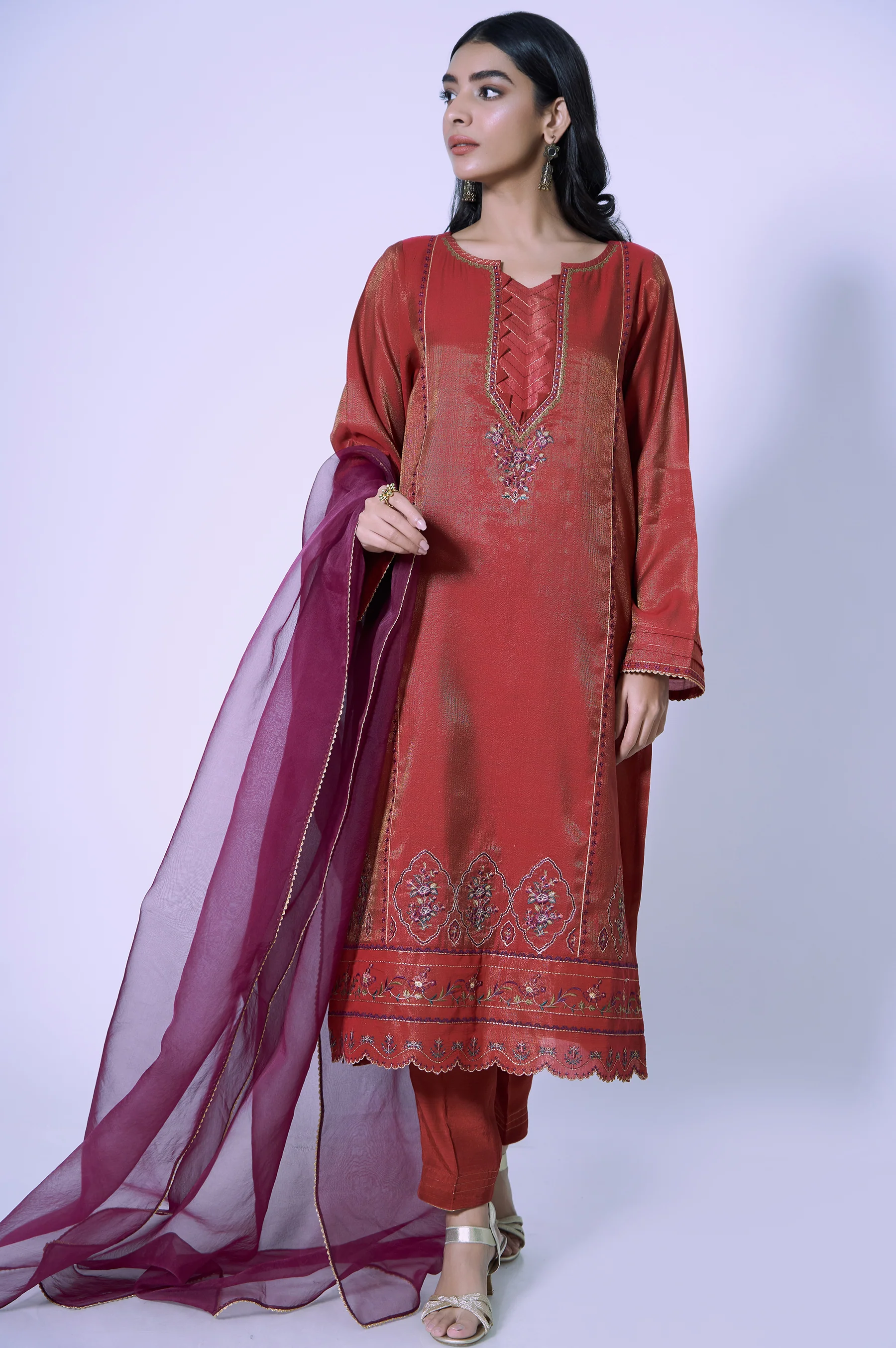 Stitched 3 Piece Staple Mysuri Embroidered Suit - Image 3