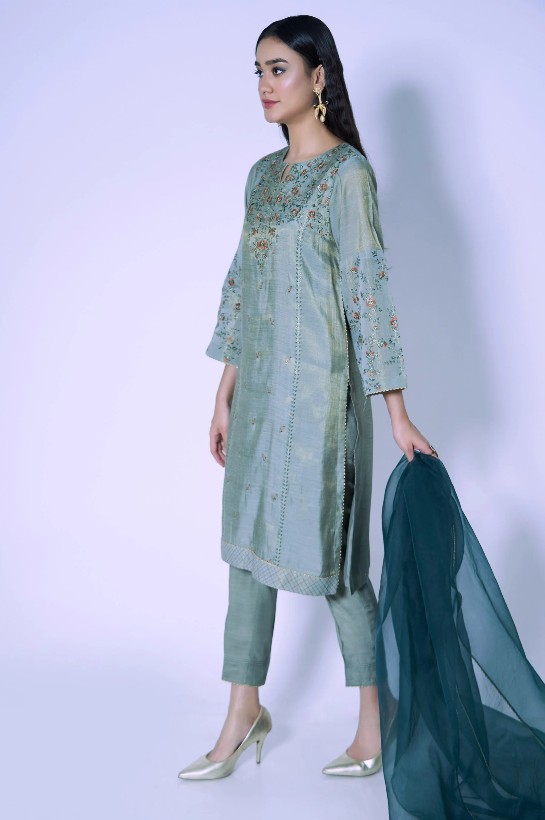 Stitched 3 Piece Staple Mysuri Embroidered Outfit - Image 3