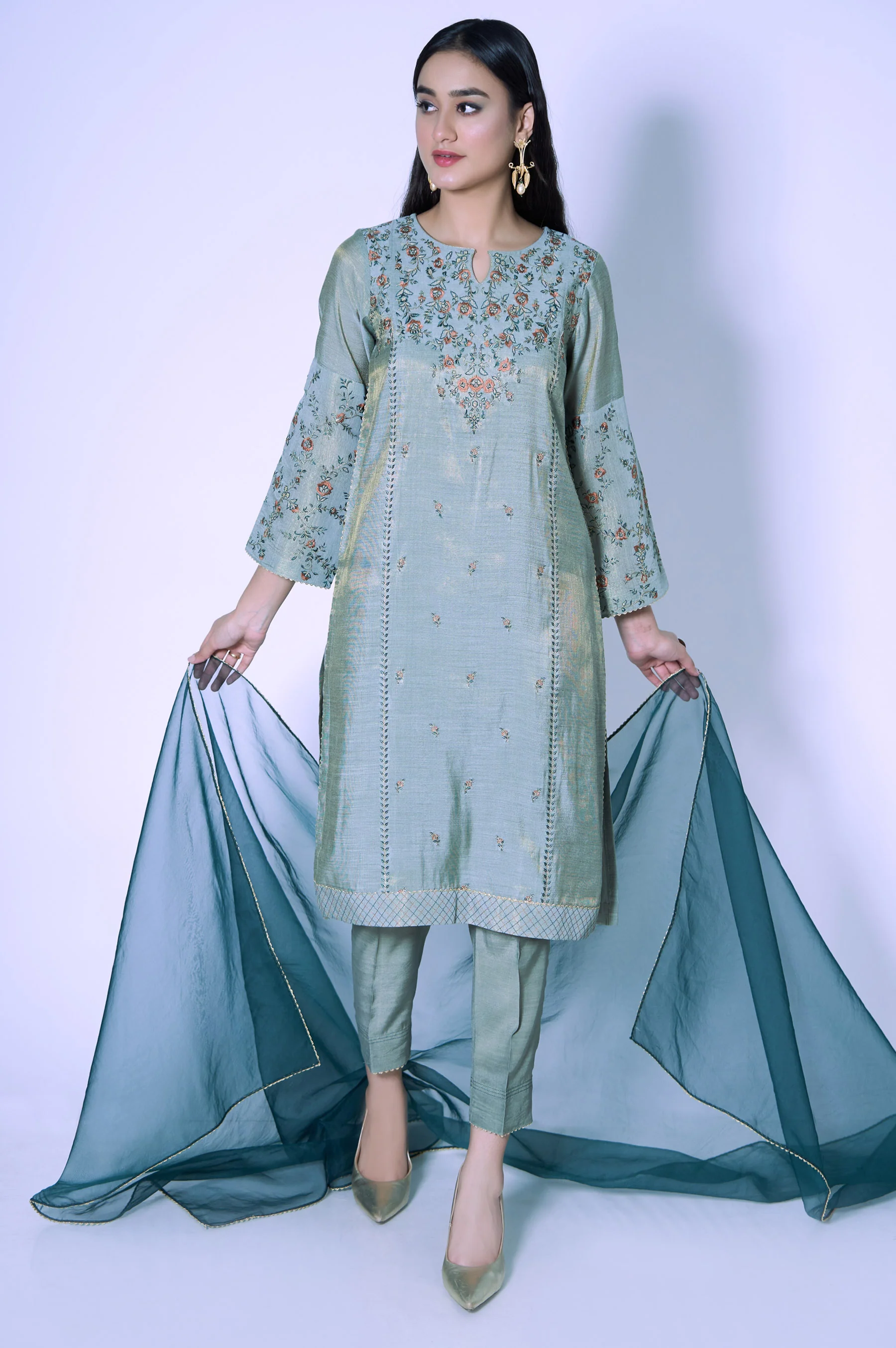 Stitched 3 Piece Staple Mysuri Embroidered Outfit - Image 4