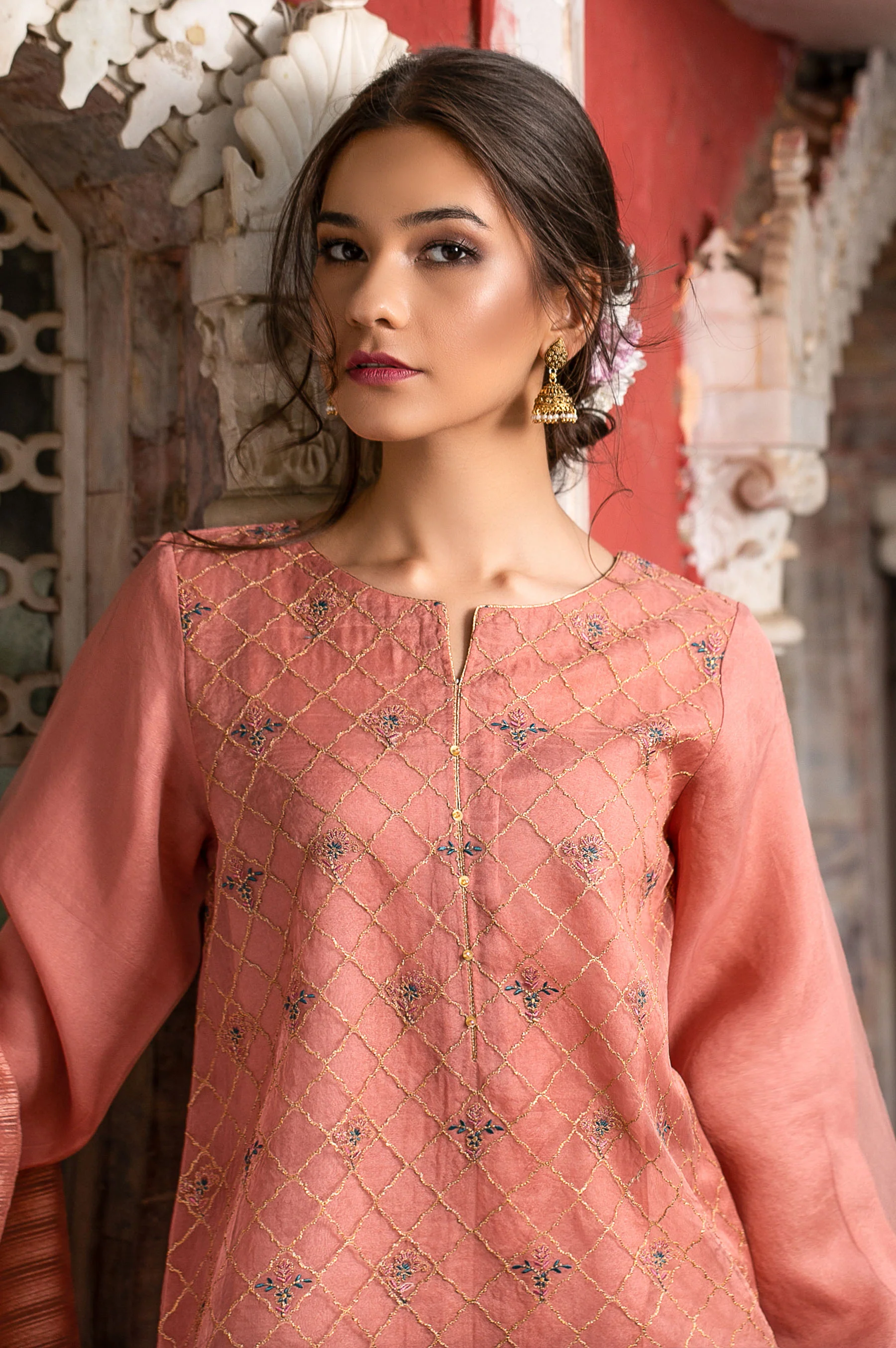 Stitched 3 Piece Organza Embroidered Suit - Image 3