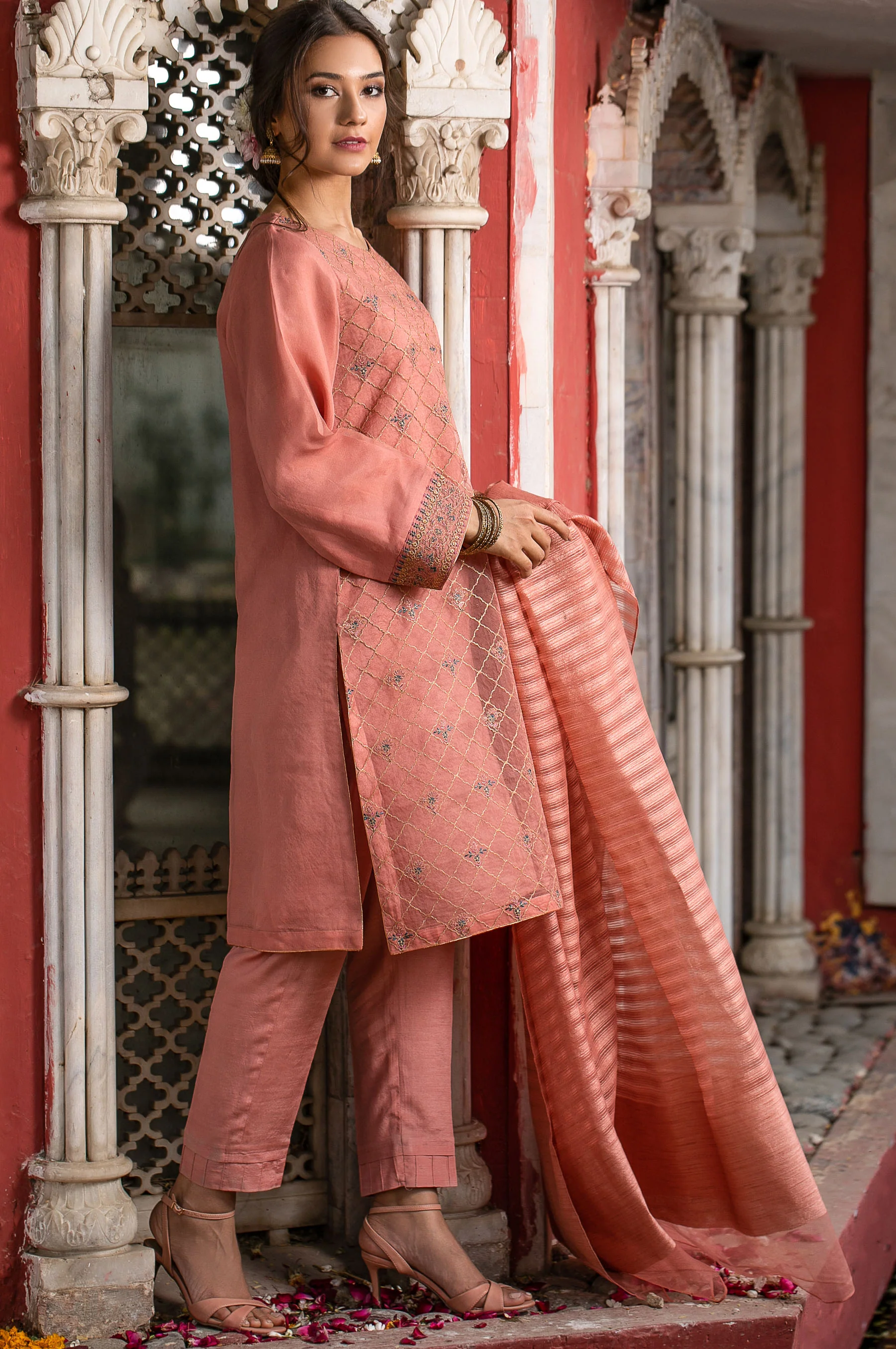 Stitched 3 Piece Organza Embroidered Suit - Image 4