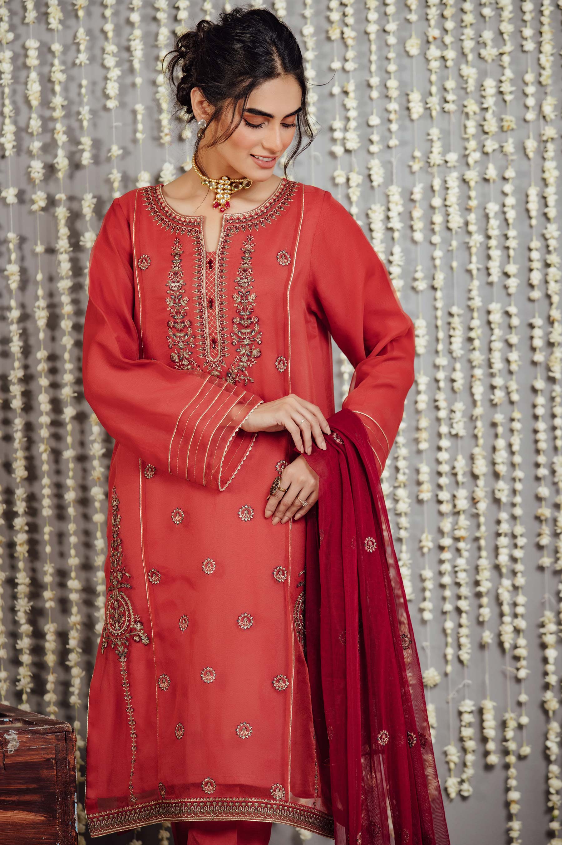 Stitched 3 Piece Organza Embroidered Suit - Image 6