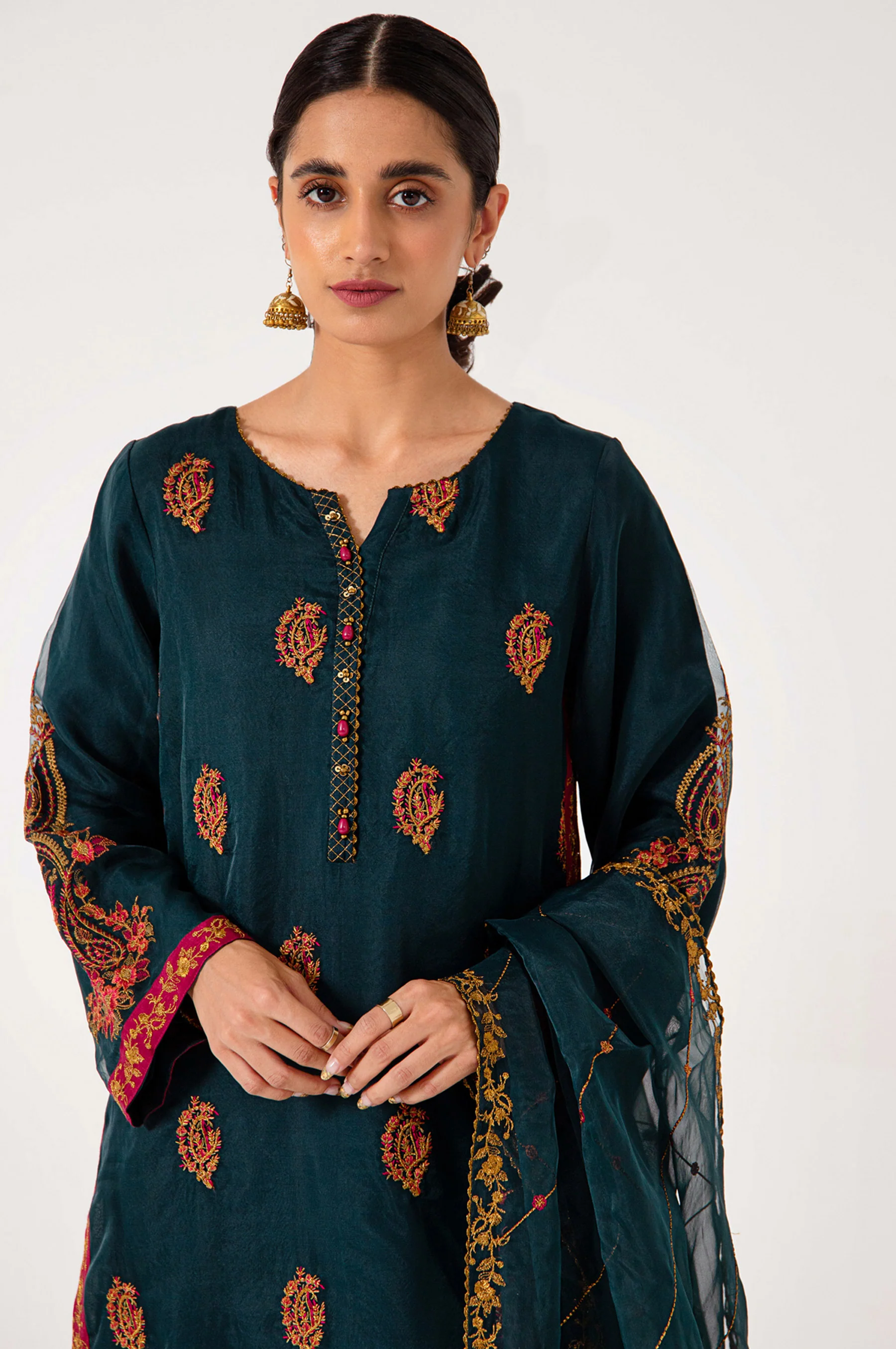 Stitched 3 Piece Organza Embroidered Outfit
