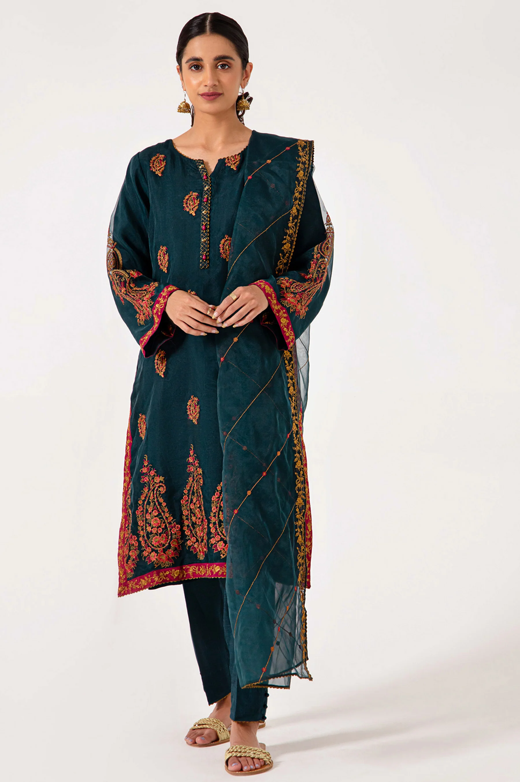 Stitched 3 Piece Organza Embroidered Outfit - Image 2
