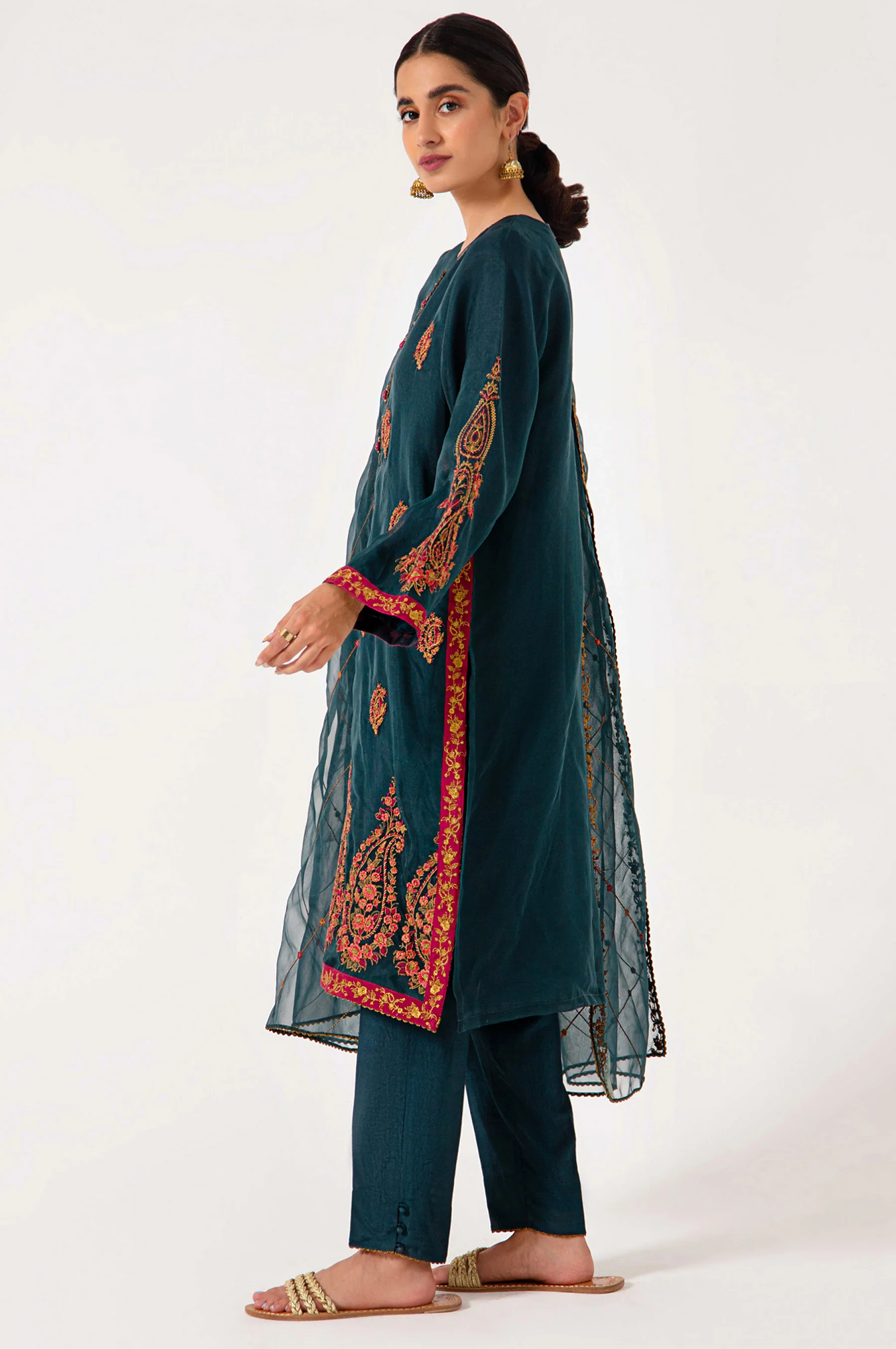 Stitched 3 Piece Organza Embroidered Outfit - Image 4