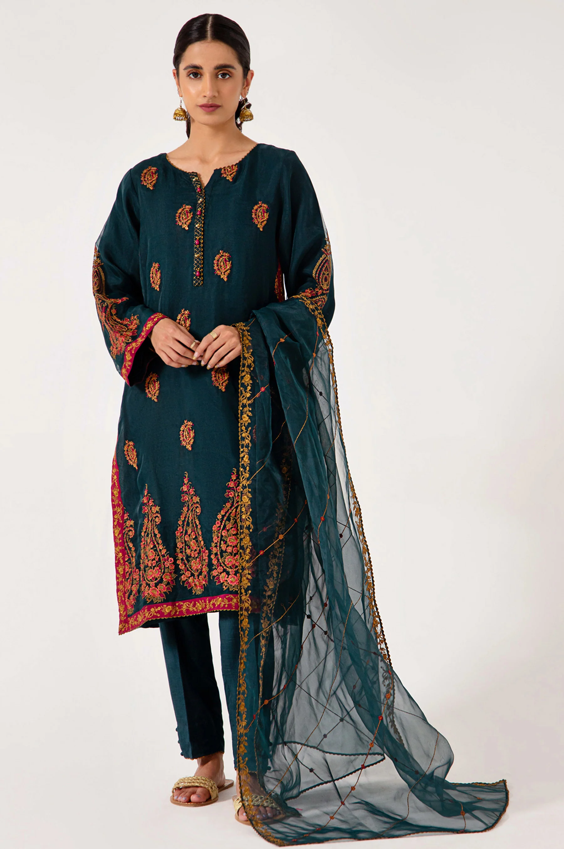 Stitched 3 Piece Organza Embroidered Outfit - Image 5