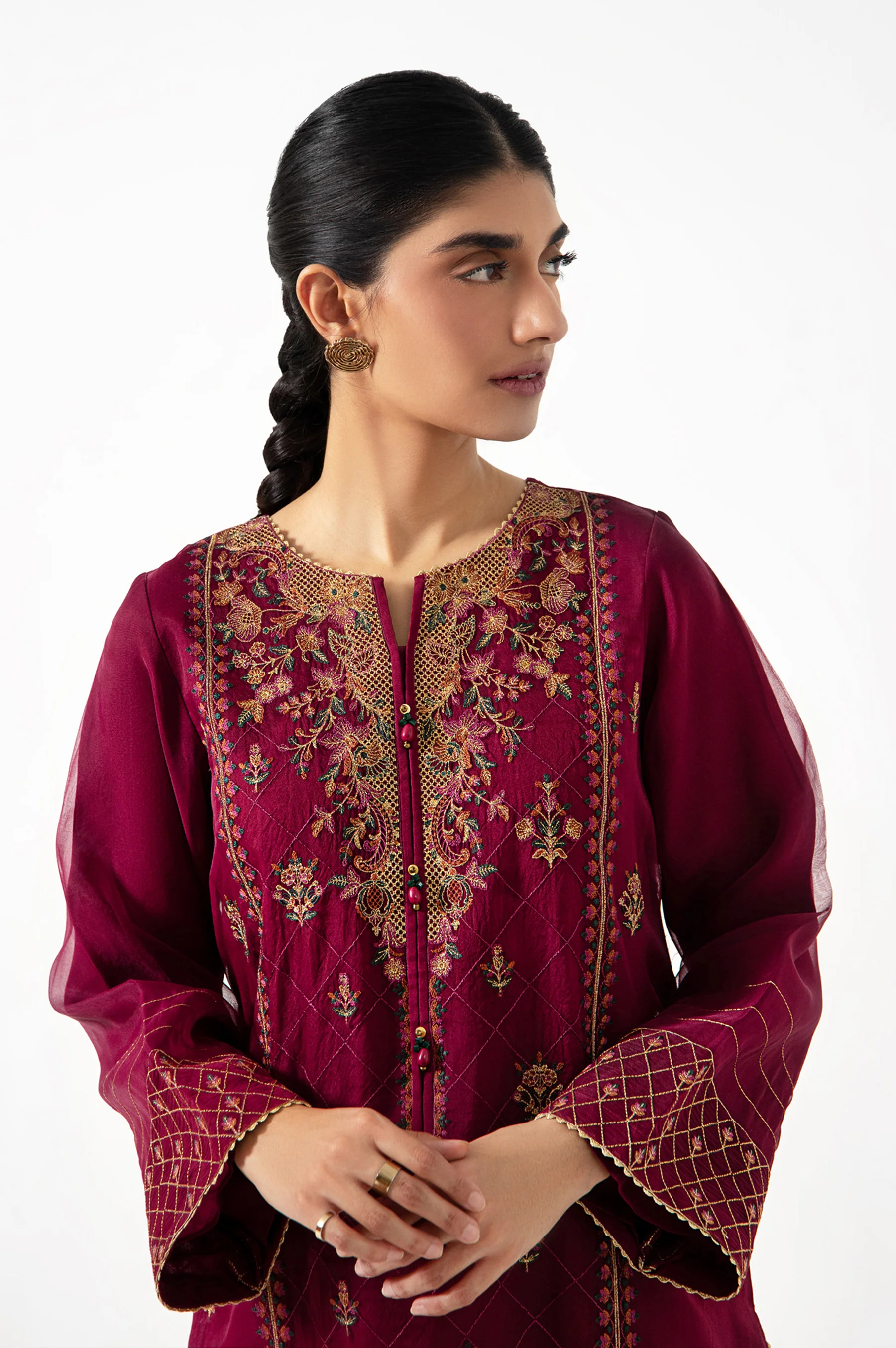 Stitched 3 Pieces Organza Embroidered Suit. - Image 2