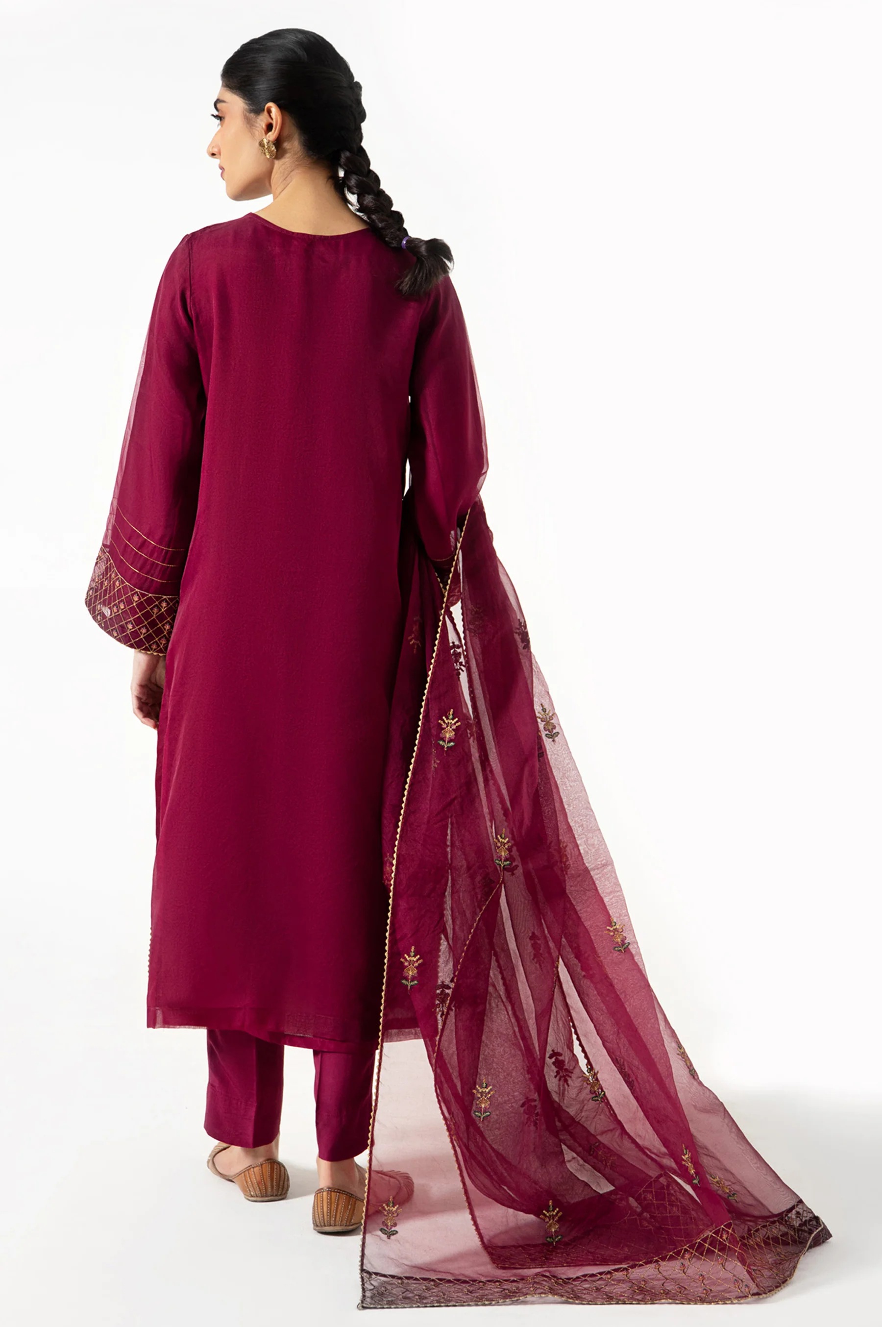 Stitched 3 Pieces Organza Embroidered Suit. - Image 5