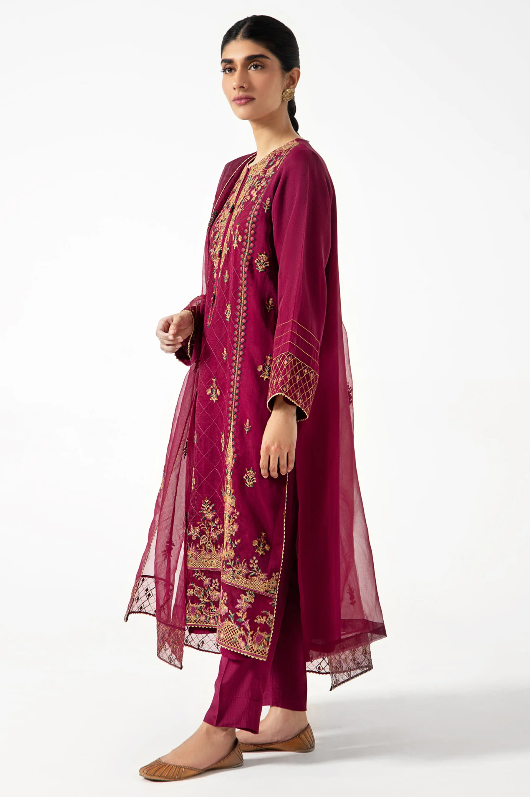 Stitched 3 Pieces Organza Embroidered Suit. - Image 6