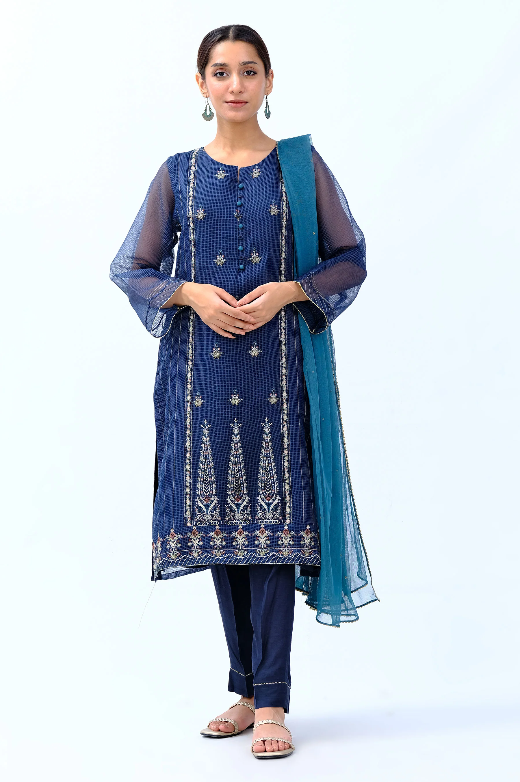 Stitched 3 Piece Embroidered Box Organza Outfit