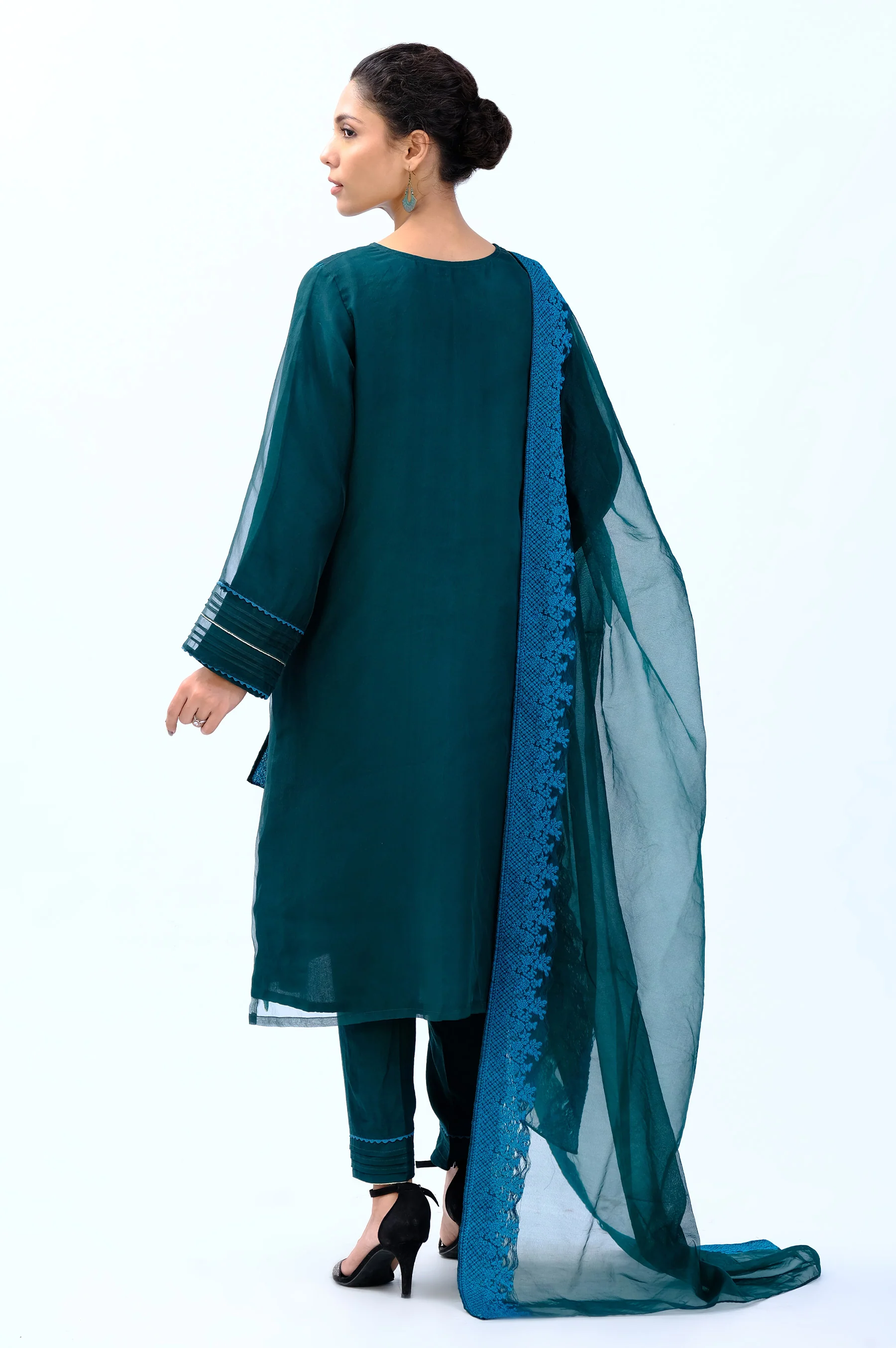 Stitched 3 Piece Organza Embroidered Suit - Image 3