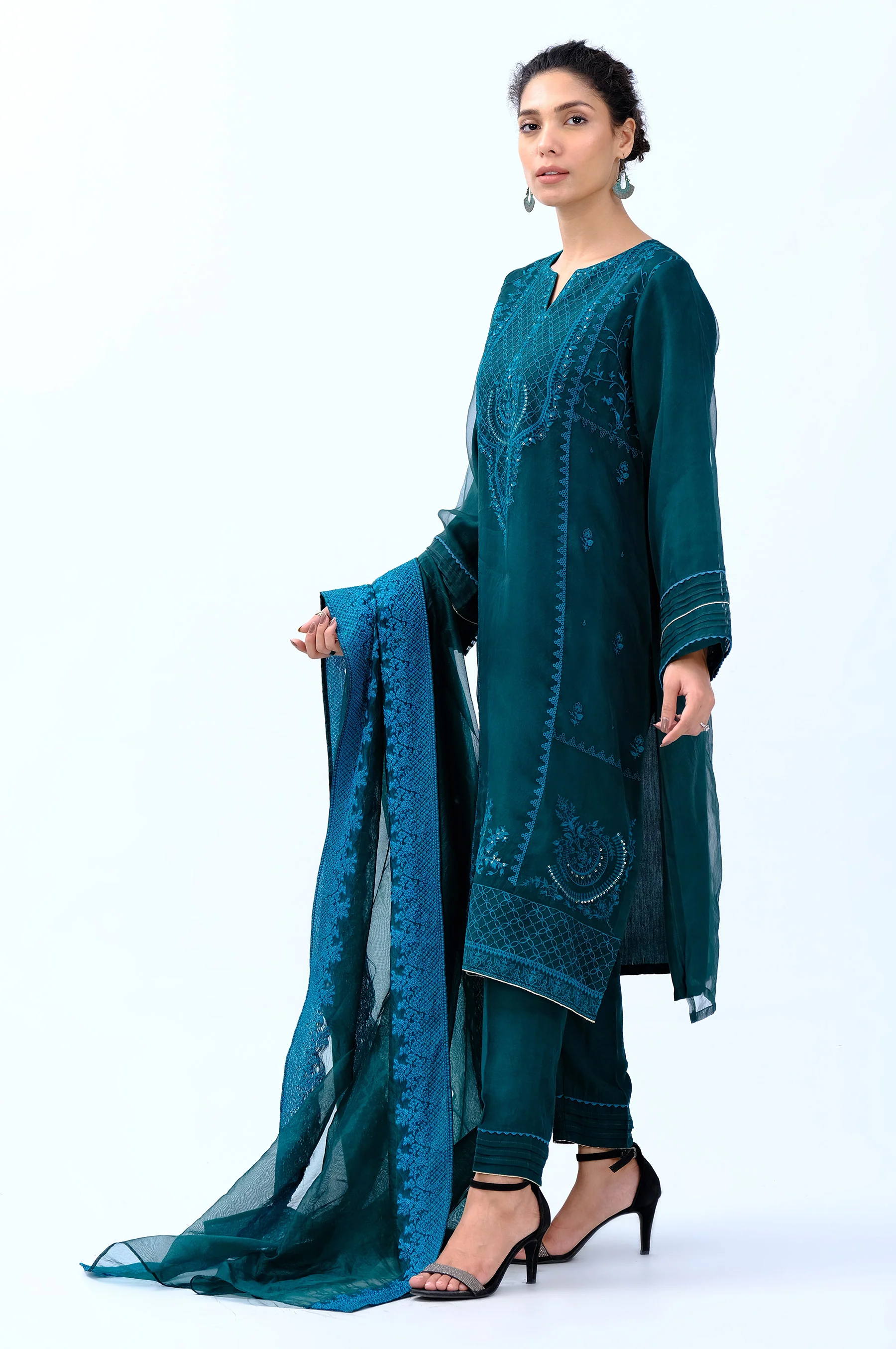 Stitched 3 Piece Organza Embroidered Suit - Image 5