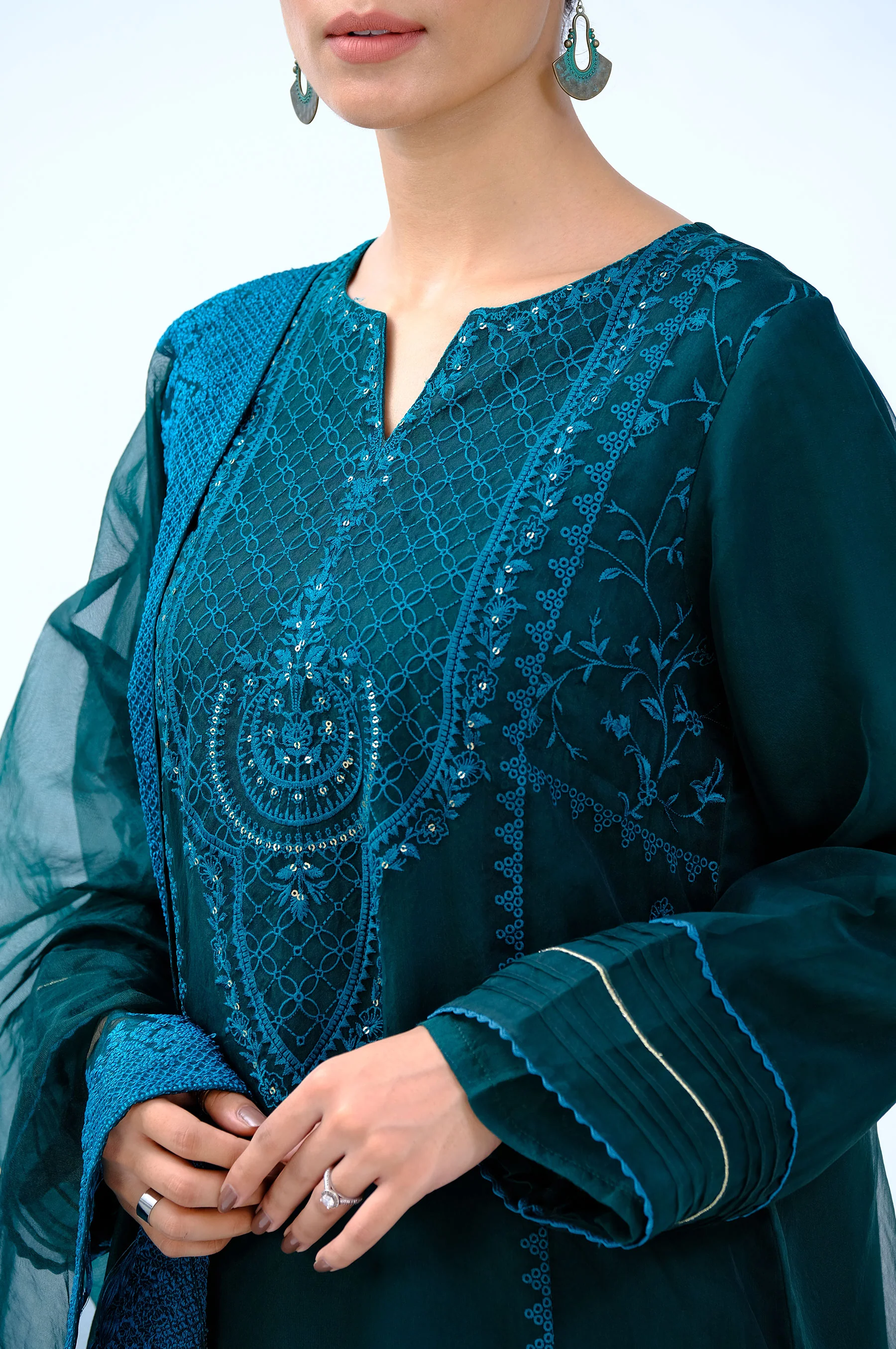 Stitched 3 Piece Organza Embroidered Suit - Image 6