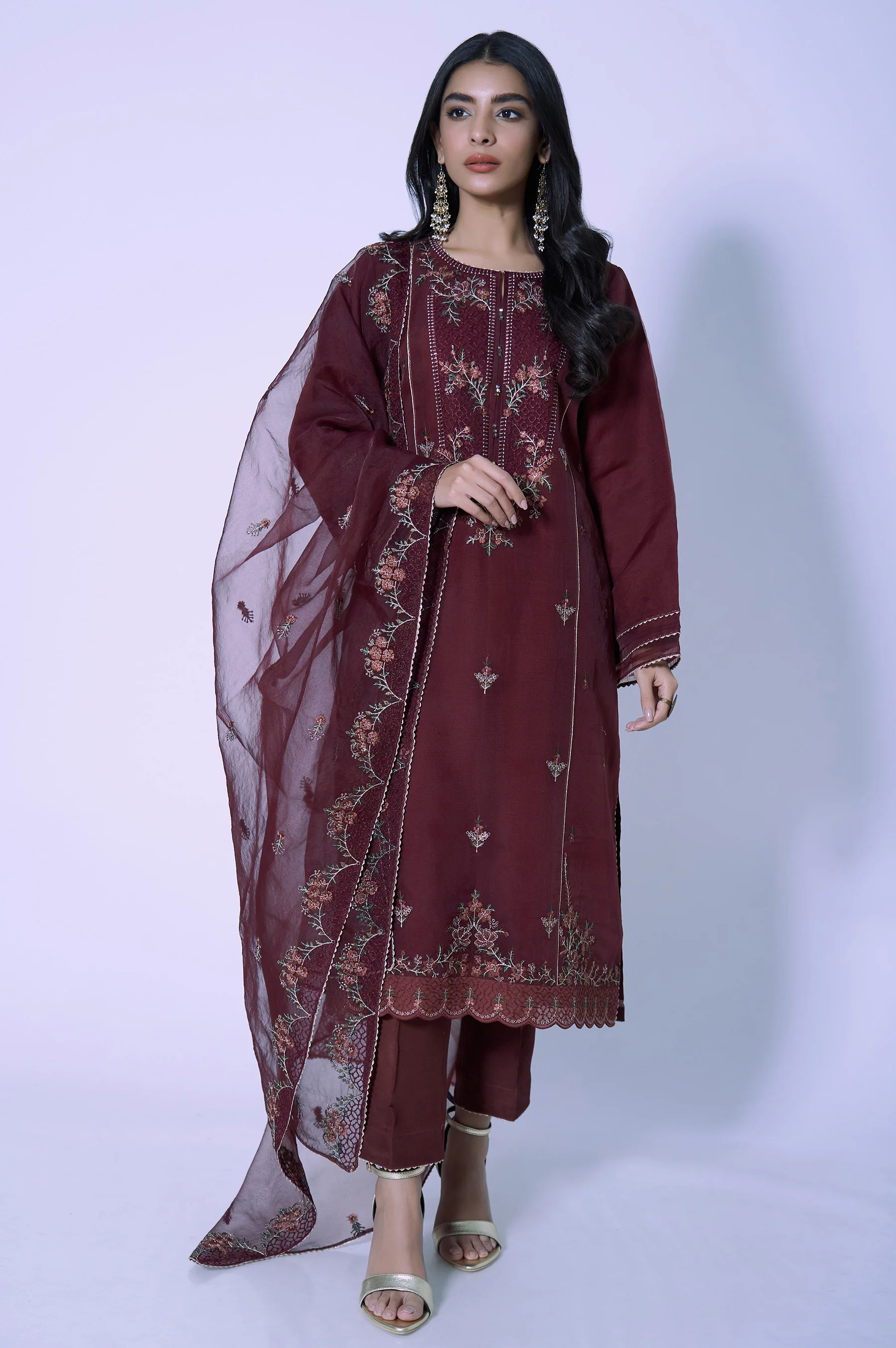 Stitched 3 Piece Organza Embroidered Outfit