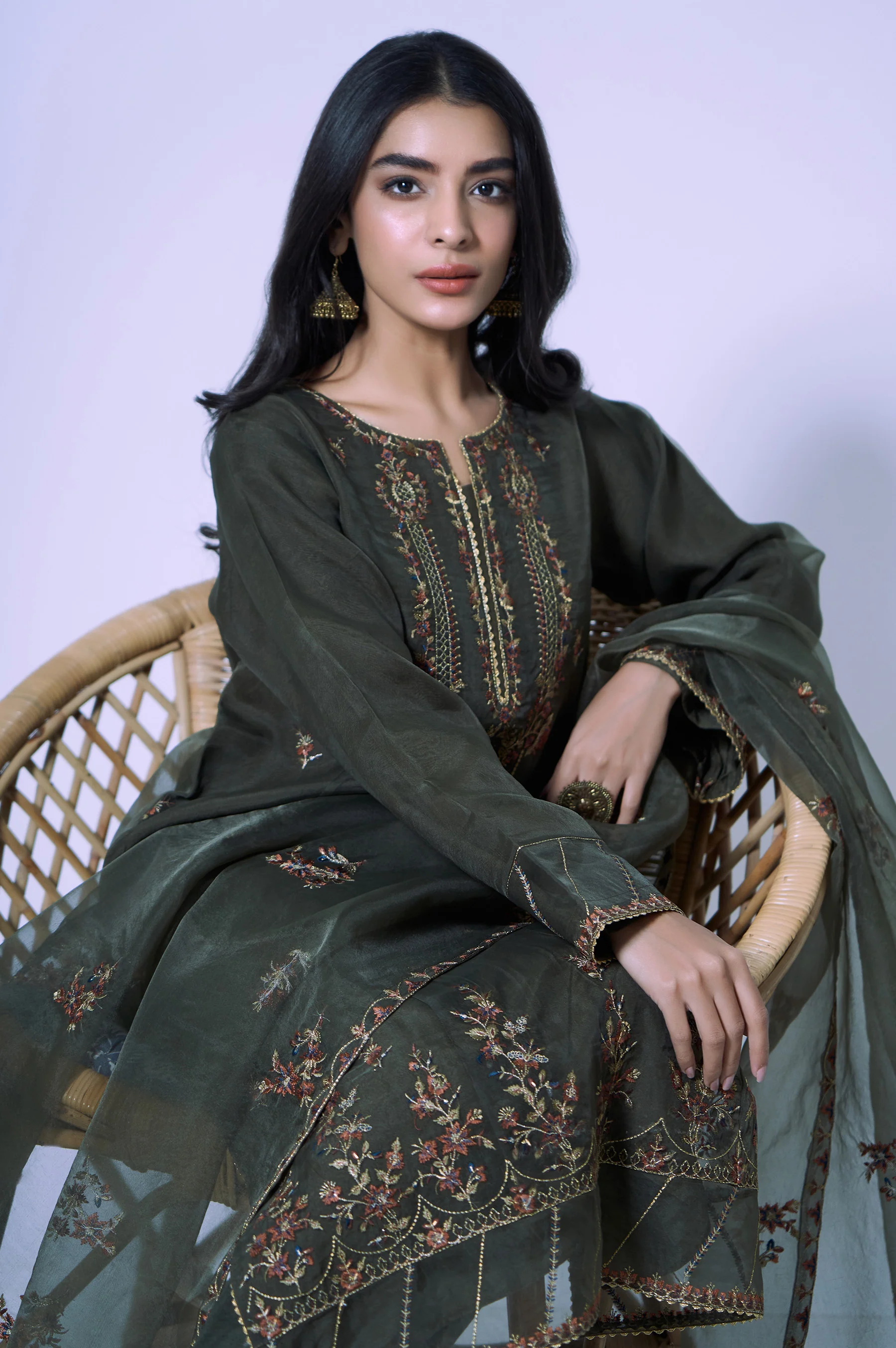 Stitched 3 Piece Organza Embroidered Outfit - Image 5