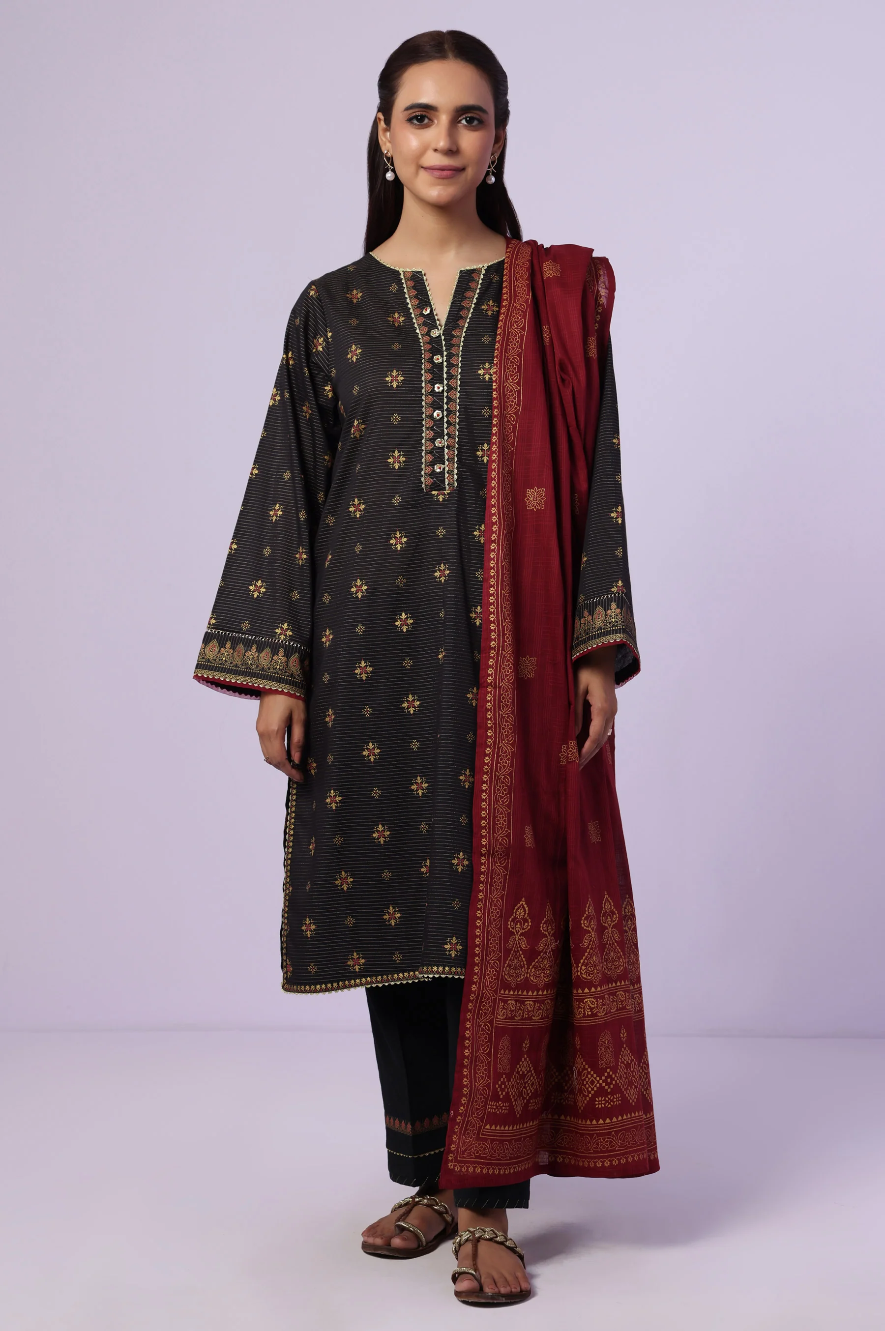 Stitched 3 Piece Paste Printed Dobby Mysuri Suit - Image 5