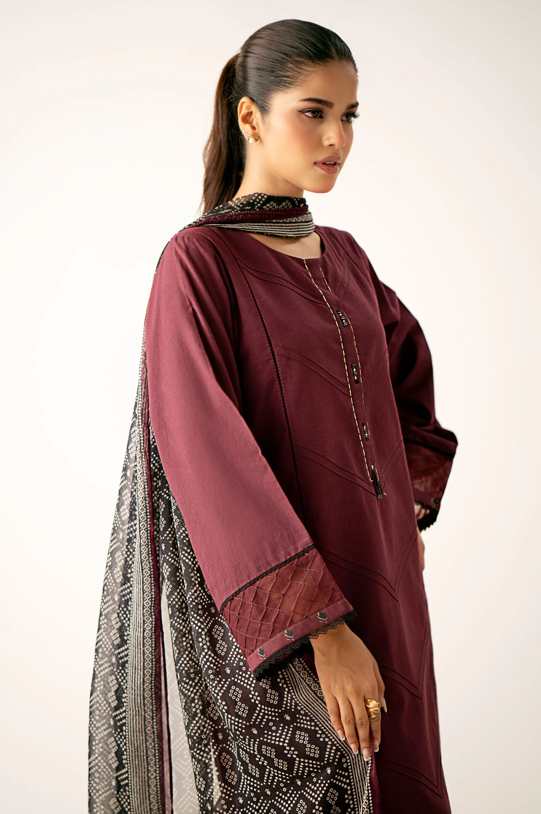 Stitched 3 Piece Pima Cotton Shirt with Digital Printed Chiffon Dupatta - Image 2