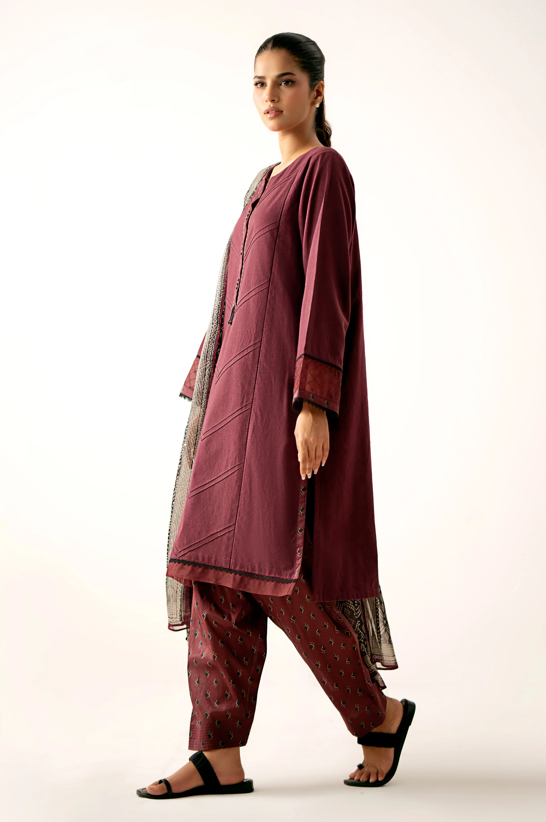 Stitched 3 Piece Pima Cotton Shirt with Digital Printed Chiffon Dupatta - Image 4