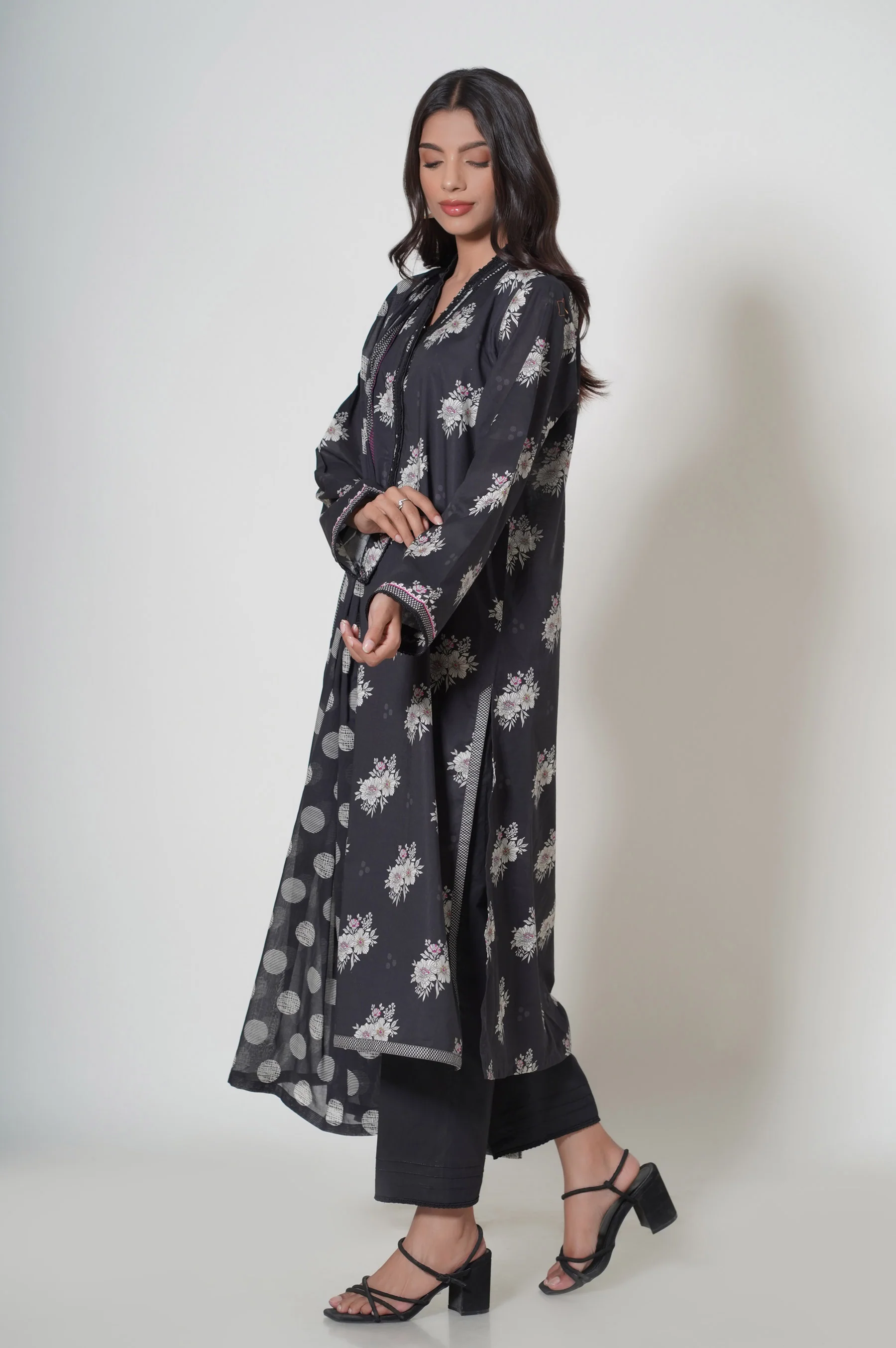 Stitched 3 Piece Printed Cambric Suit - Image 4