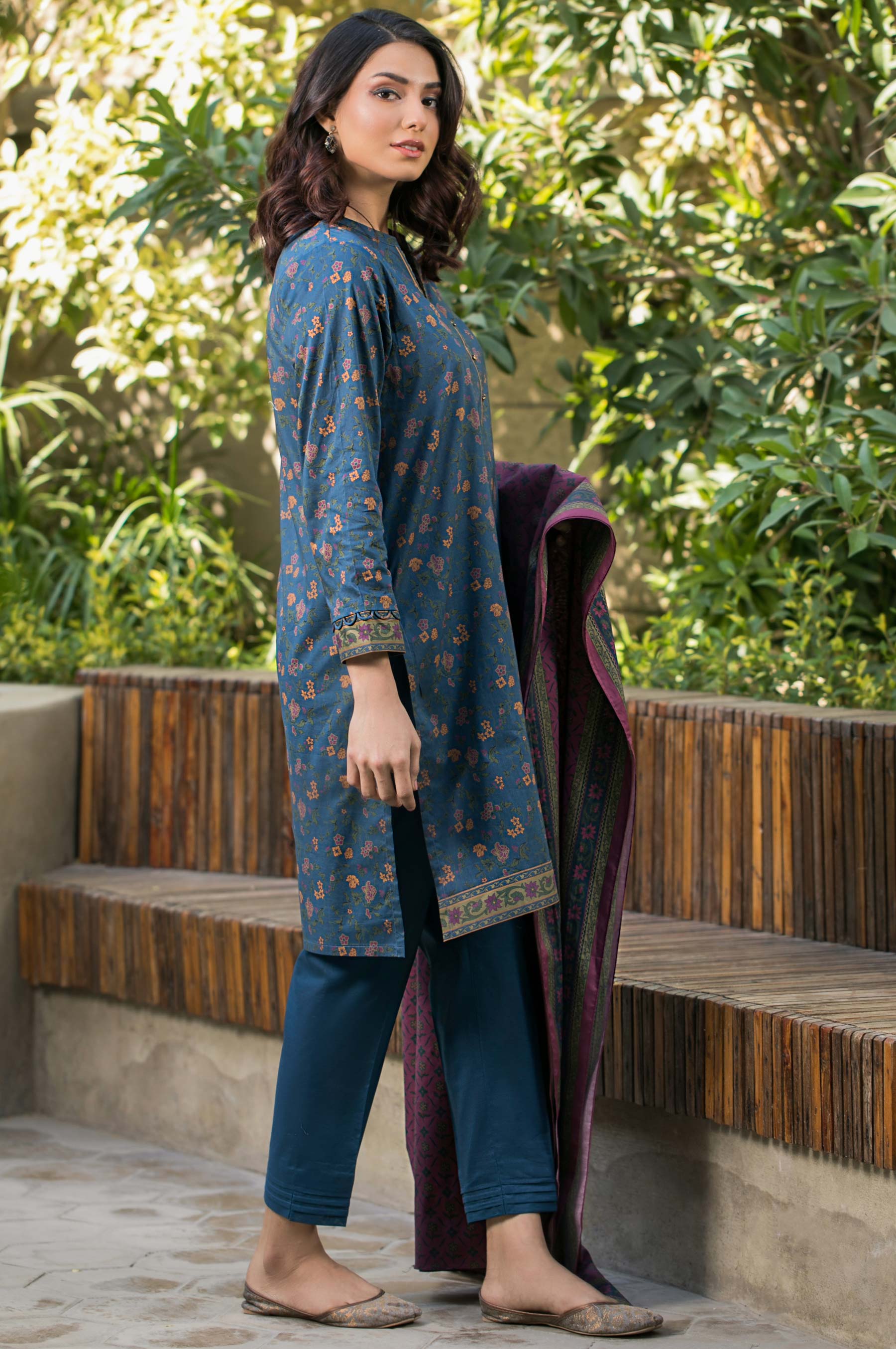 Stitched 3 Piece Printed Cambric Suit - Image 4