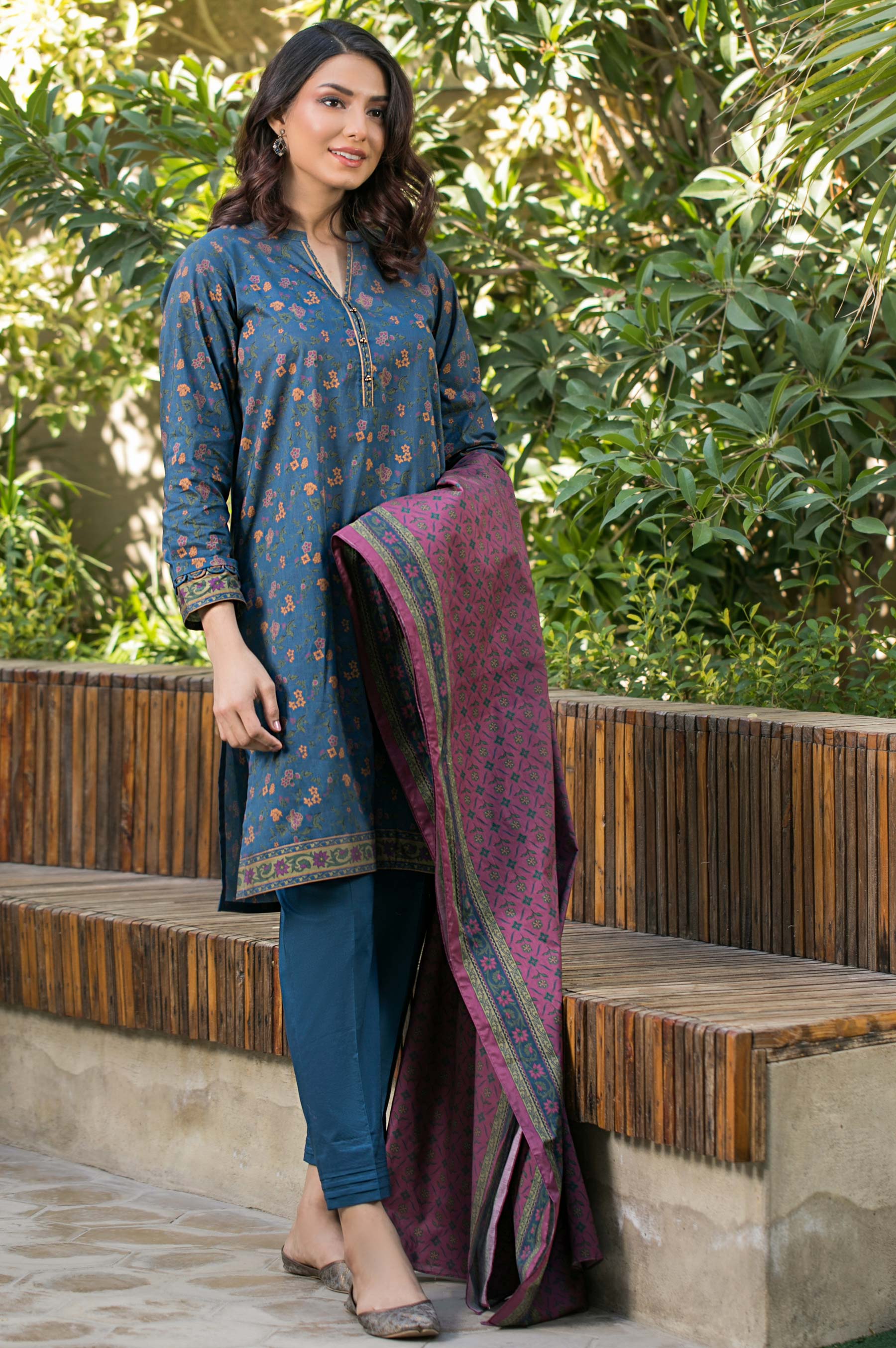 Stitched 3 Piece Printed Cambric Suit - Image 5