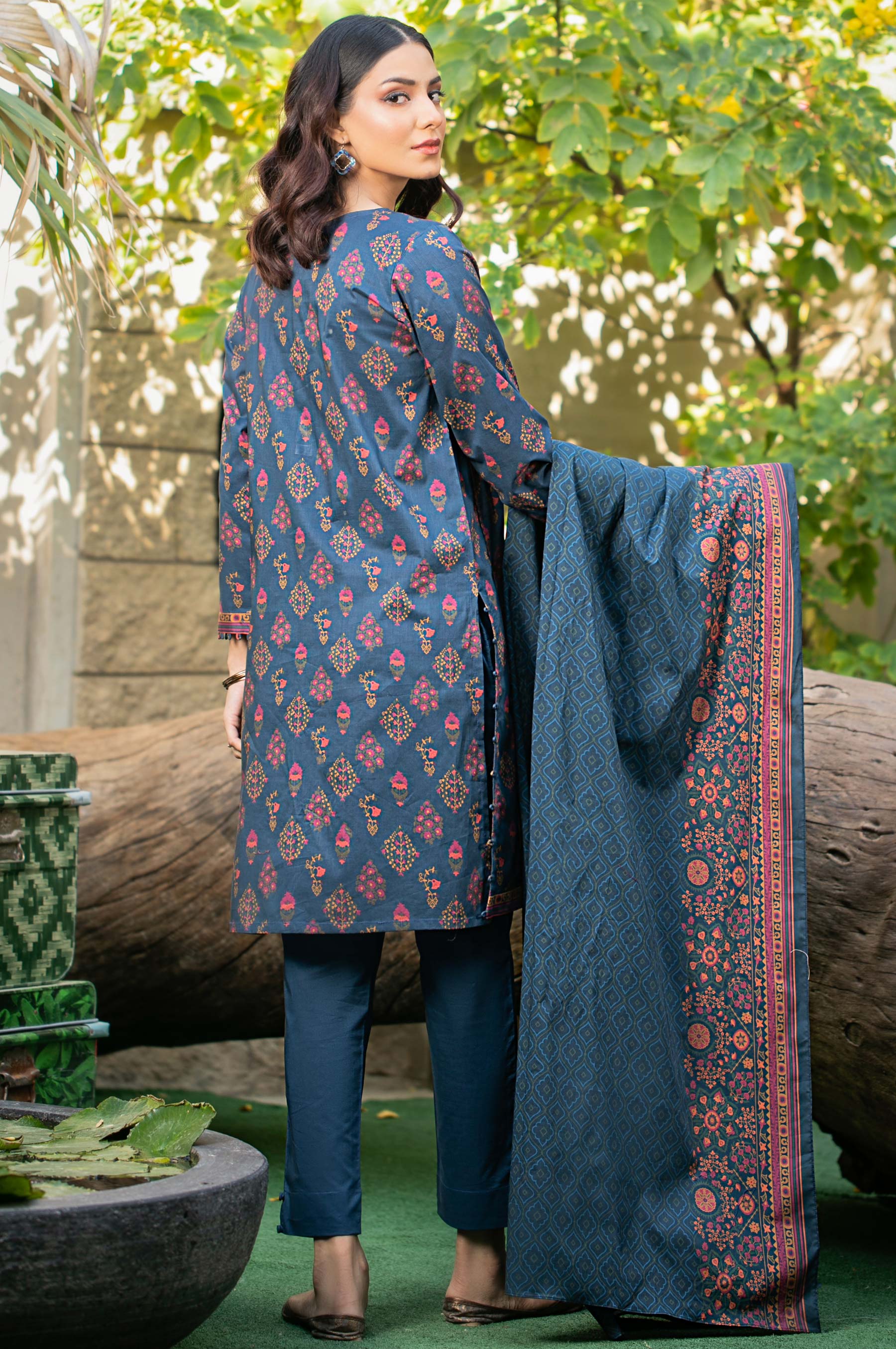 Stitched 3 Piece Printed Cambric Suit - Image 2