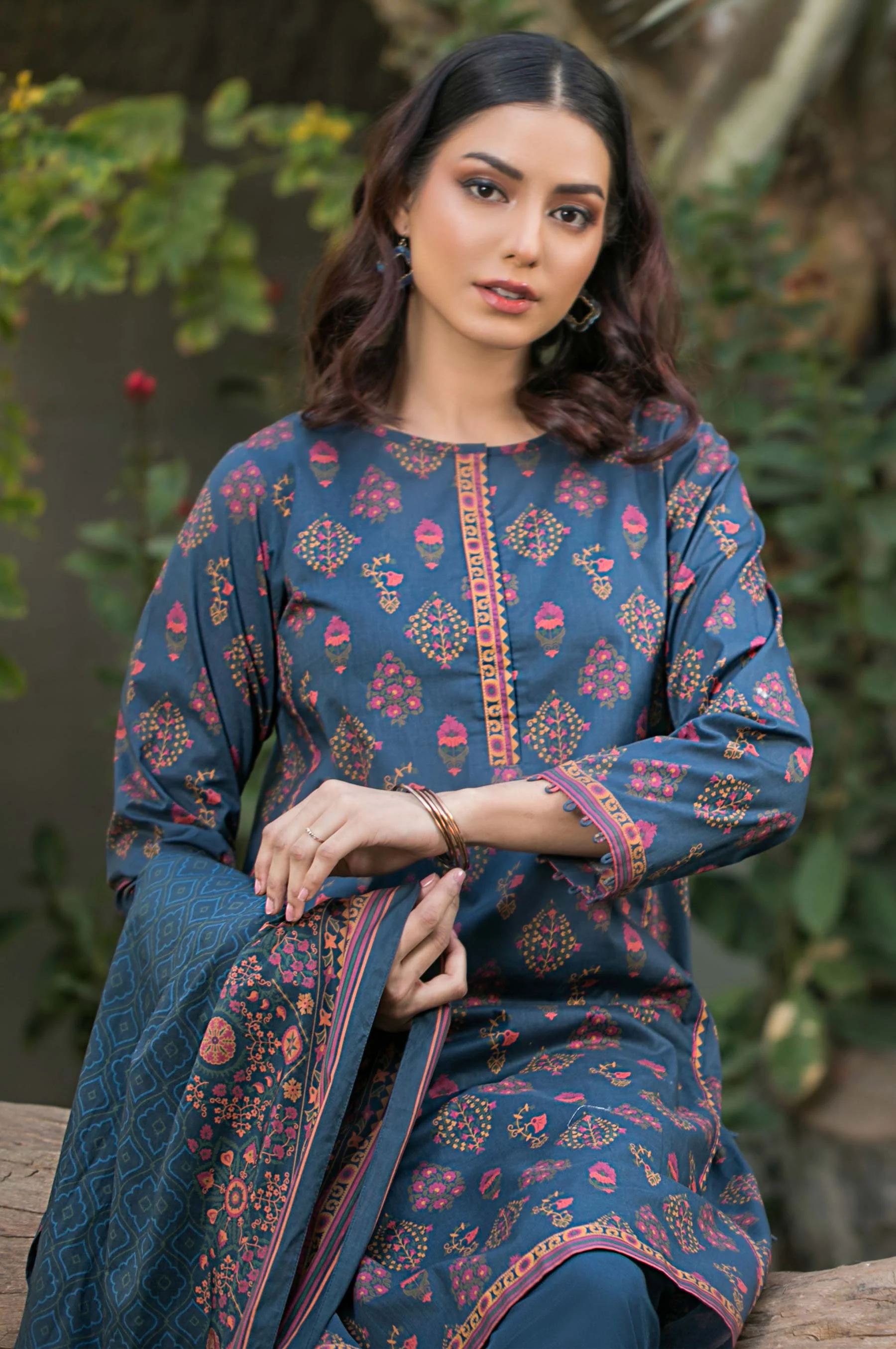 Stitched 3 Piece Printed Cambric Suit - Image 3