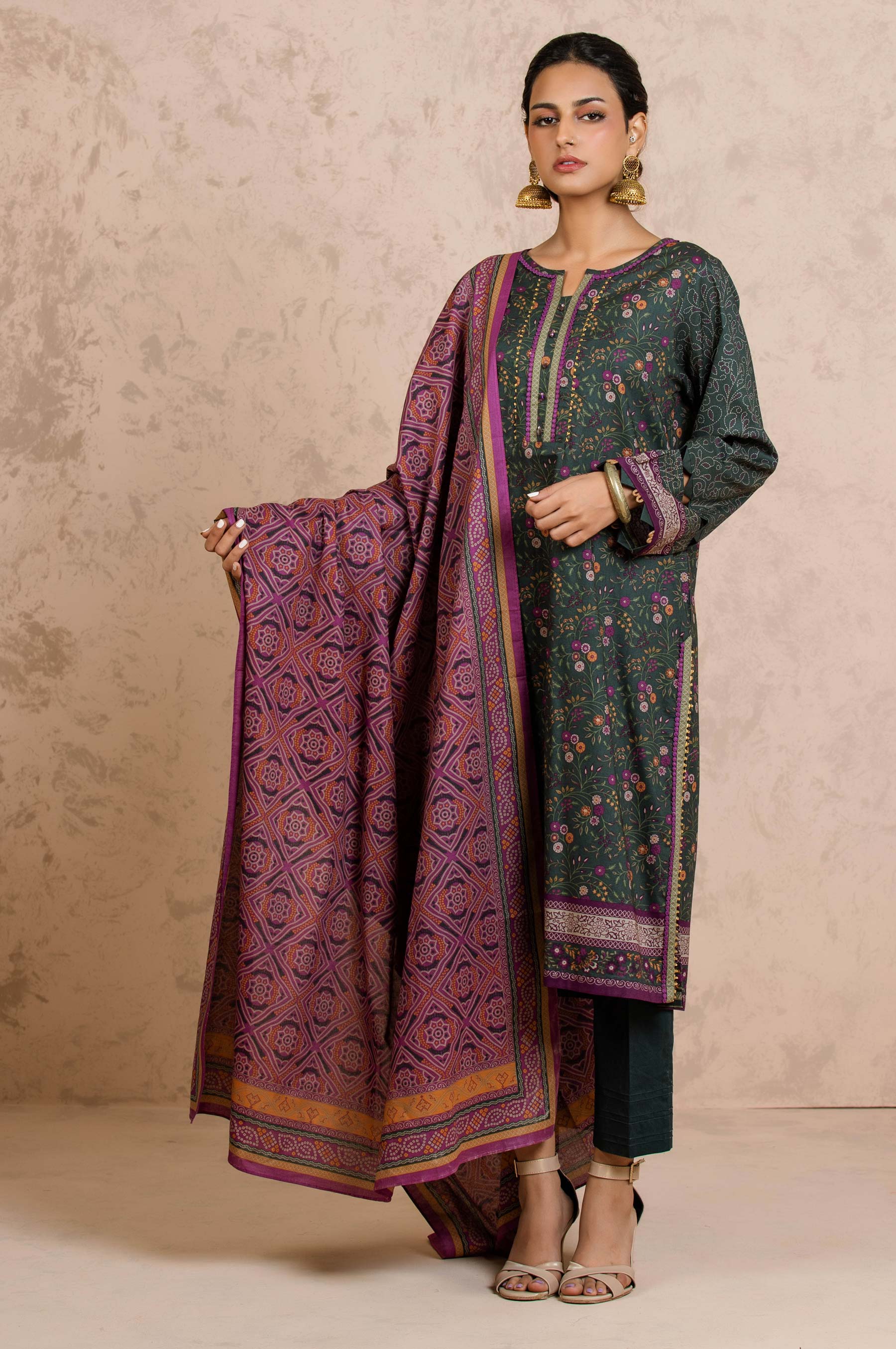 Stitched 3 Piece Printed Cambric Suit