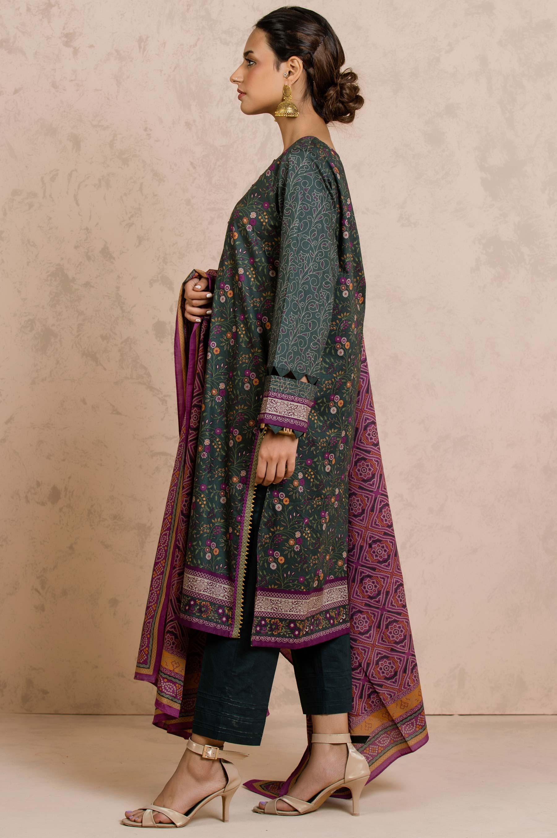 Stitched 3 Piece Printed Cambric Suit - Image 5