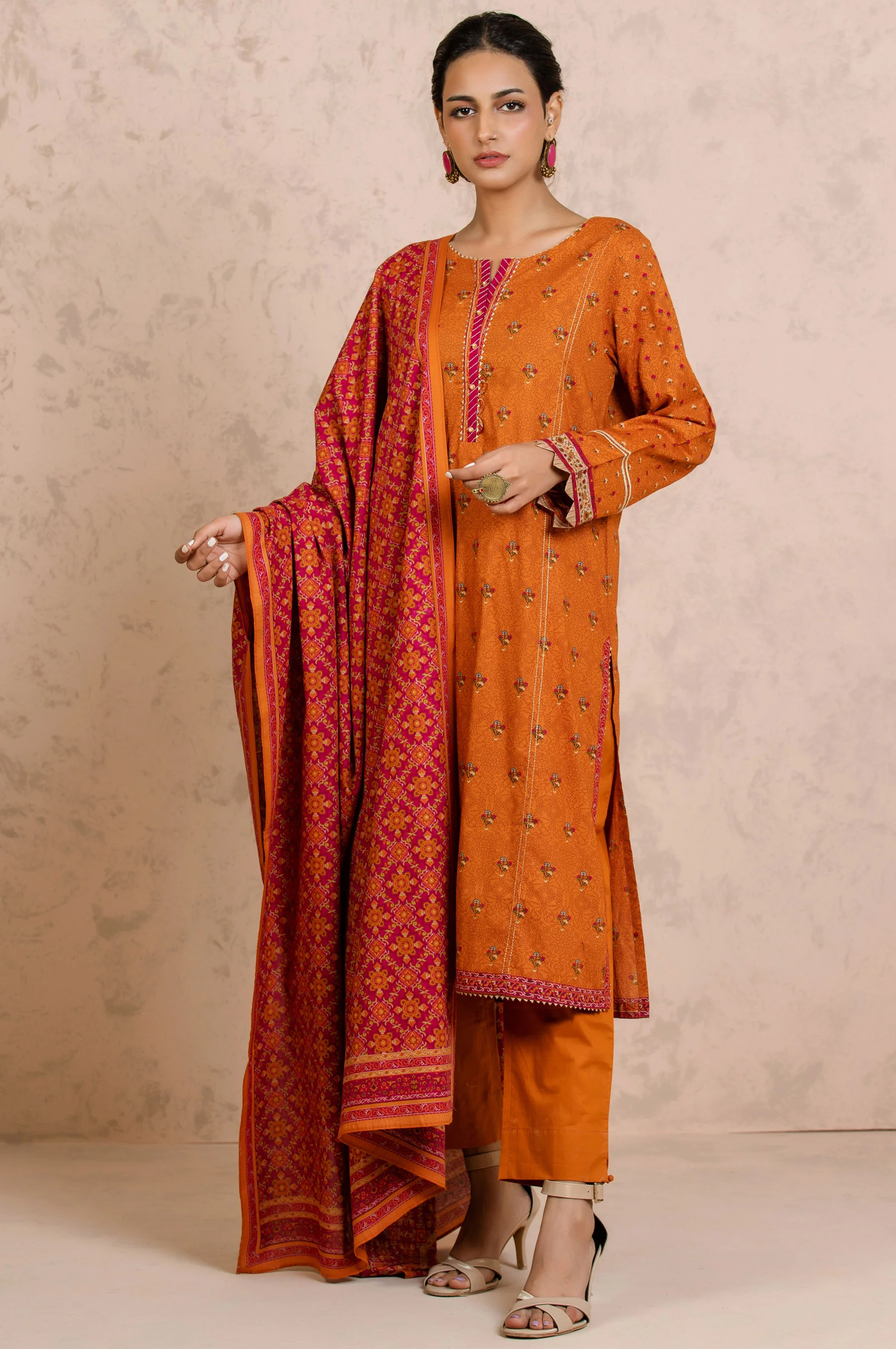 Stitched 3 Piece Printed Cambric Suit