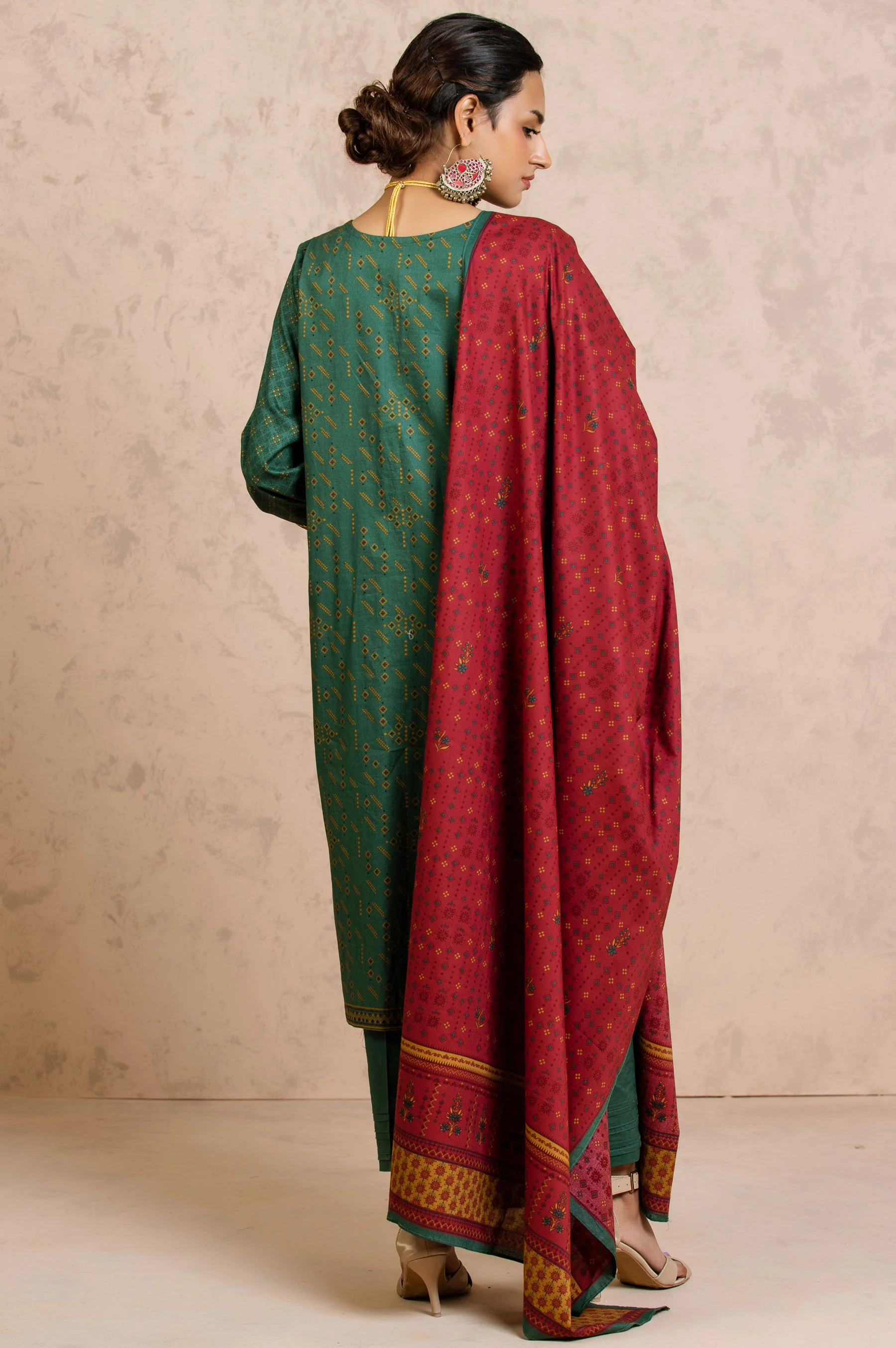 Stitched 3 Piece Printed Cambric Suit - Image 2
