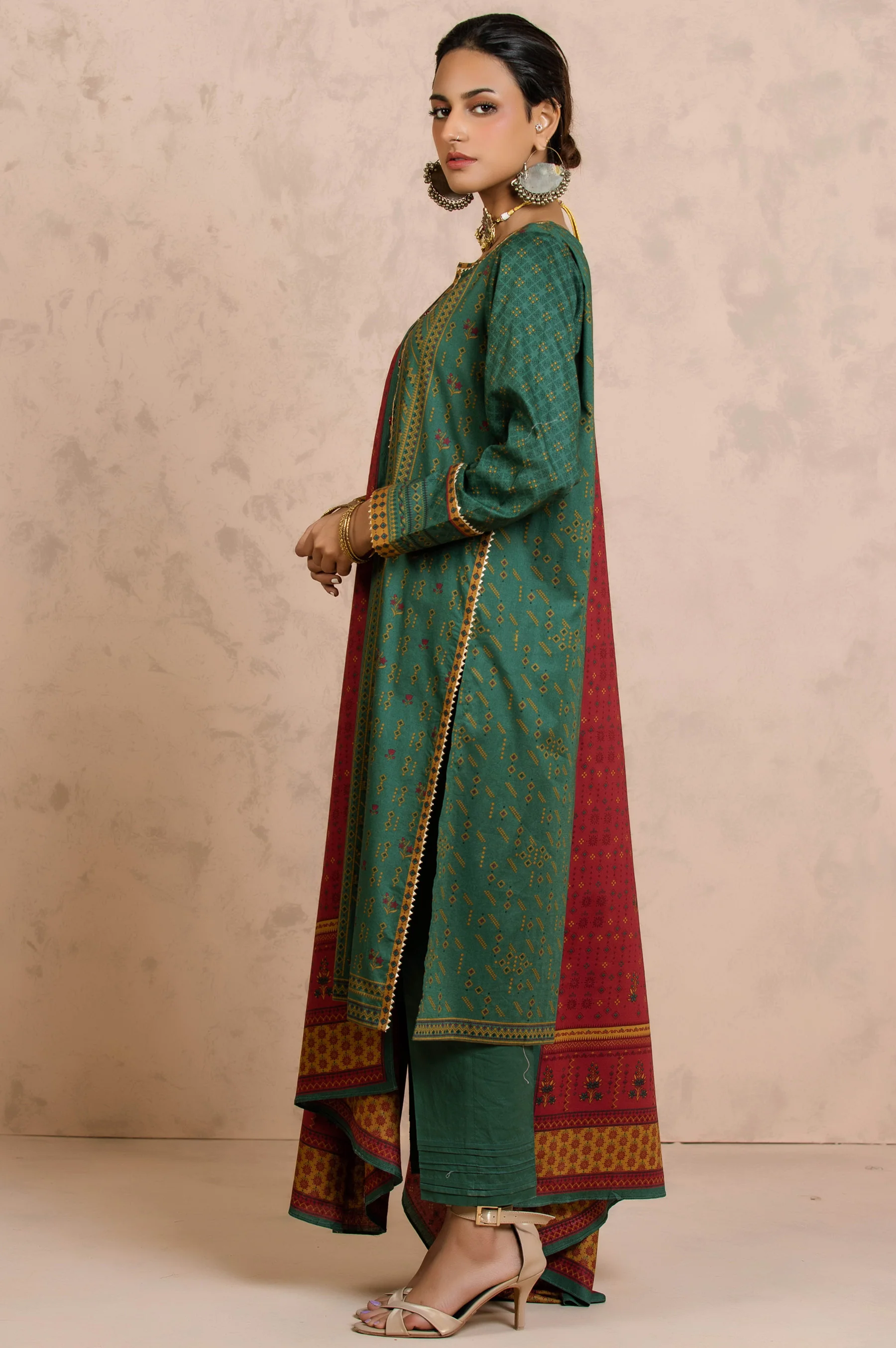 Stitched 3 Piece Printed Cambric Suit - Image 4