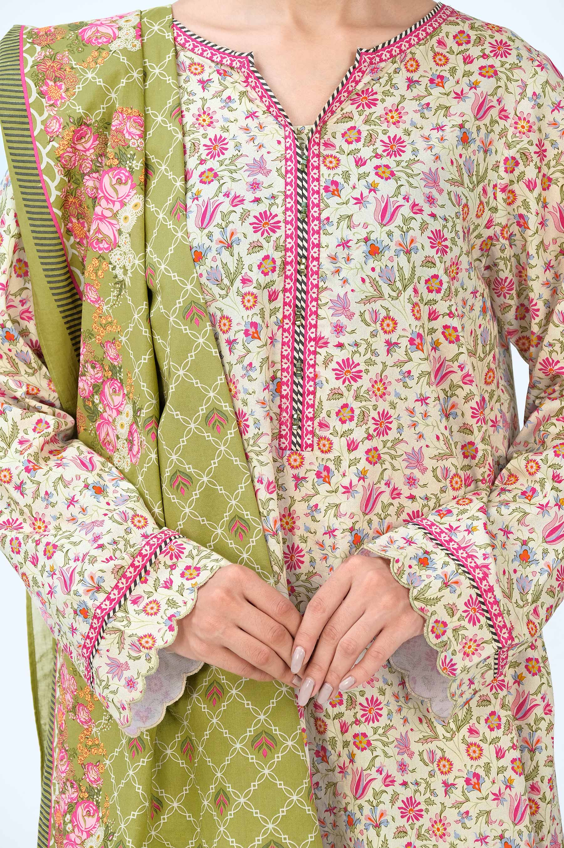 Stitched 3 Piece Printed Cambric Suit - Image 5