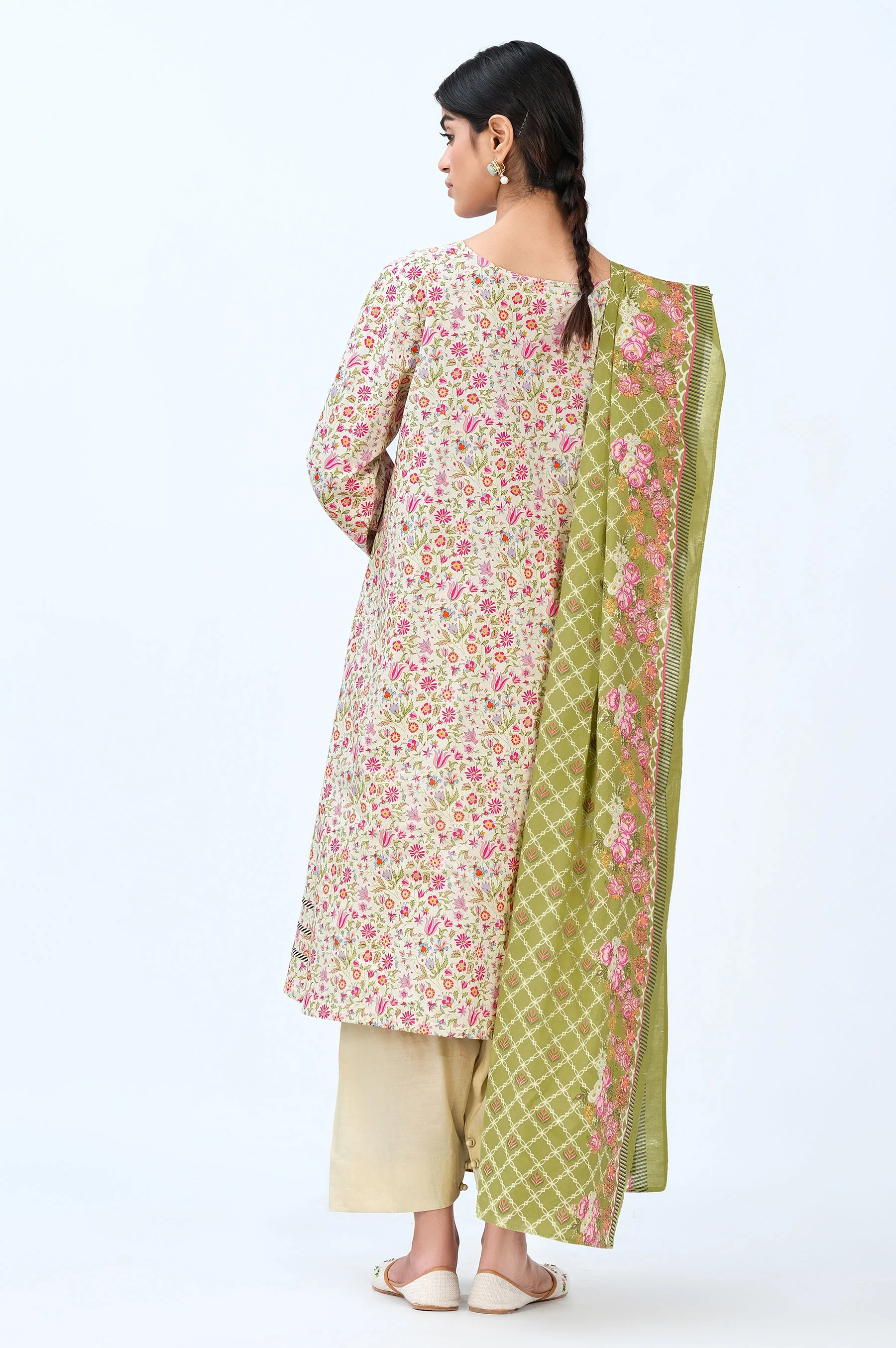 Stitched 3 Piece Printed Cambric Suit - Image 6